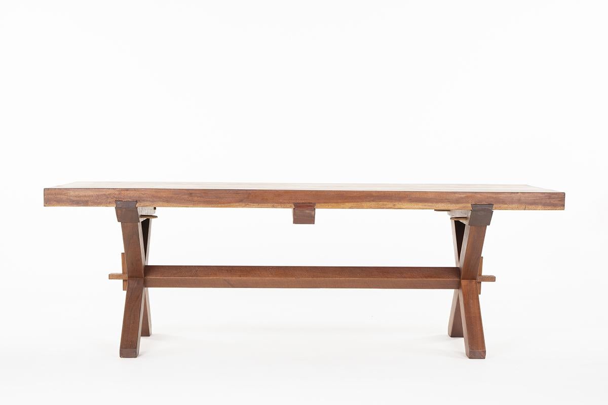 Large dining table made in France in the 50s.
All made of mahogany with X-shaped feet connected by a spacer and a rectangular top.