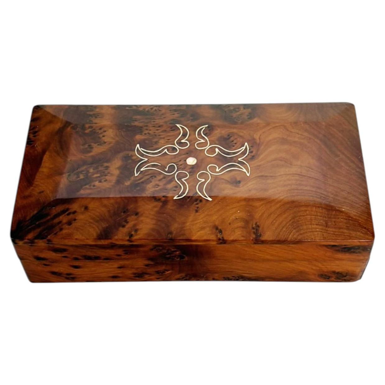 Rectangular wooden box, brown with a central geometric pattern, 1970 For Sale