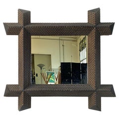 Italian antique rectangular wooden crafted frame mirror, 1900s