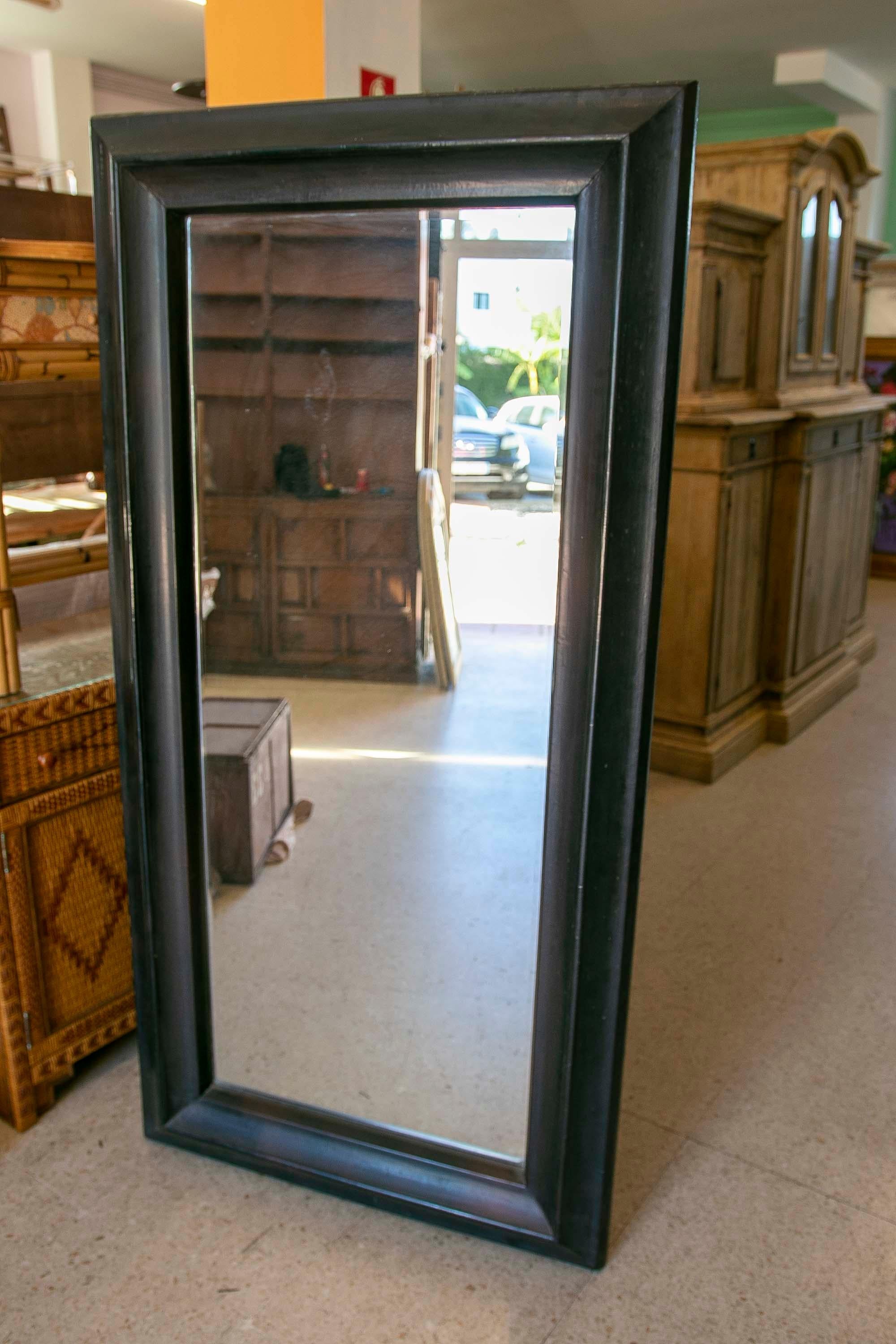 Spanish Rectangular Wooden Mirror in a Dark Tone For Sale