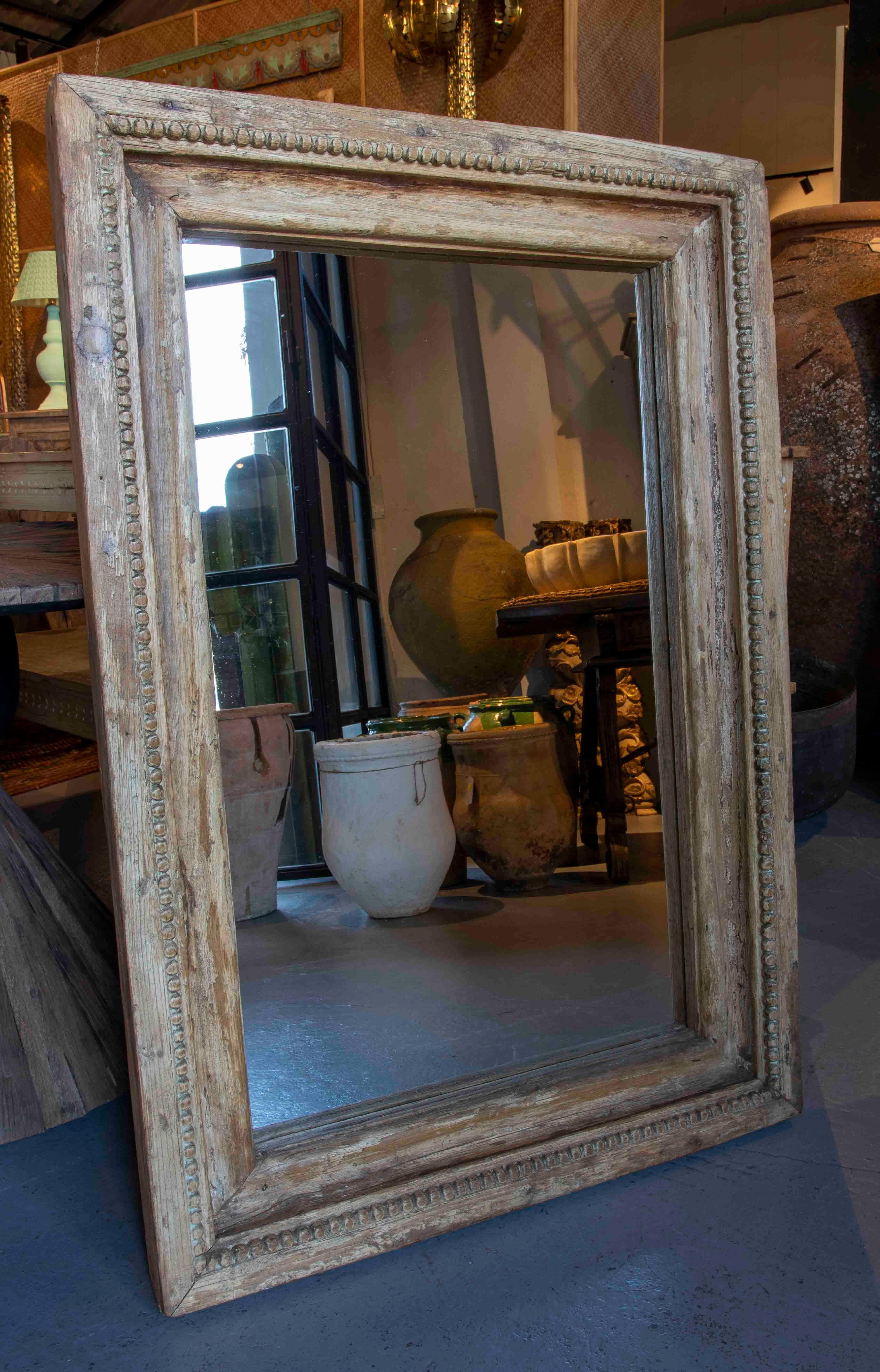 Rectangular Wooden Wall Mirror with Carved Frame with Balls For Sale at ...