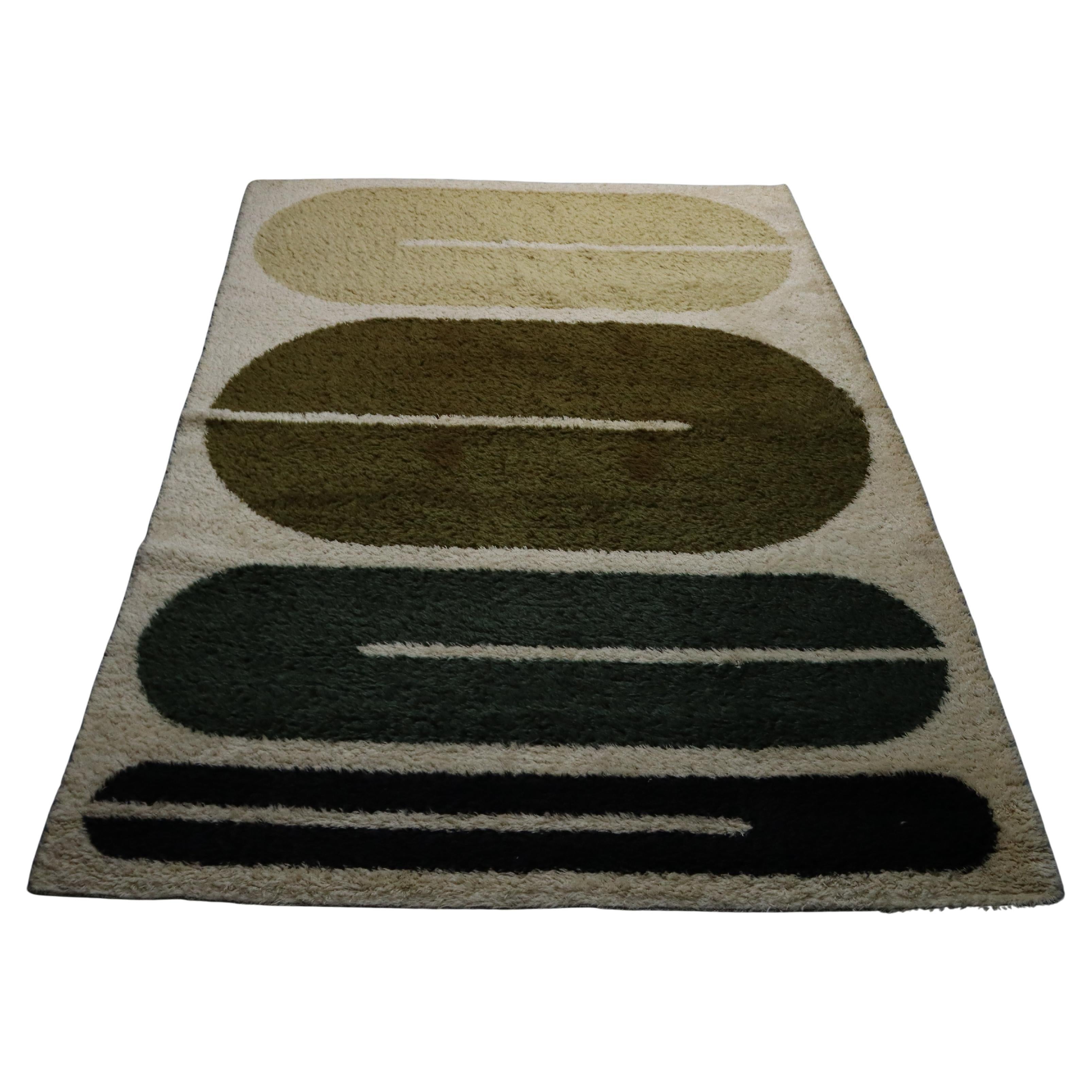 Alfombra rectangular de lana con tema geométrico de la época de la era espacial, Italia, 1970