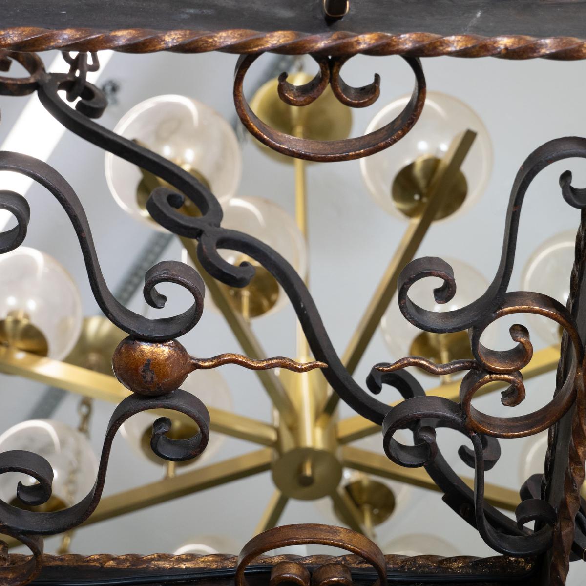 Rectangular wrought iron chandelier For Sale 4
