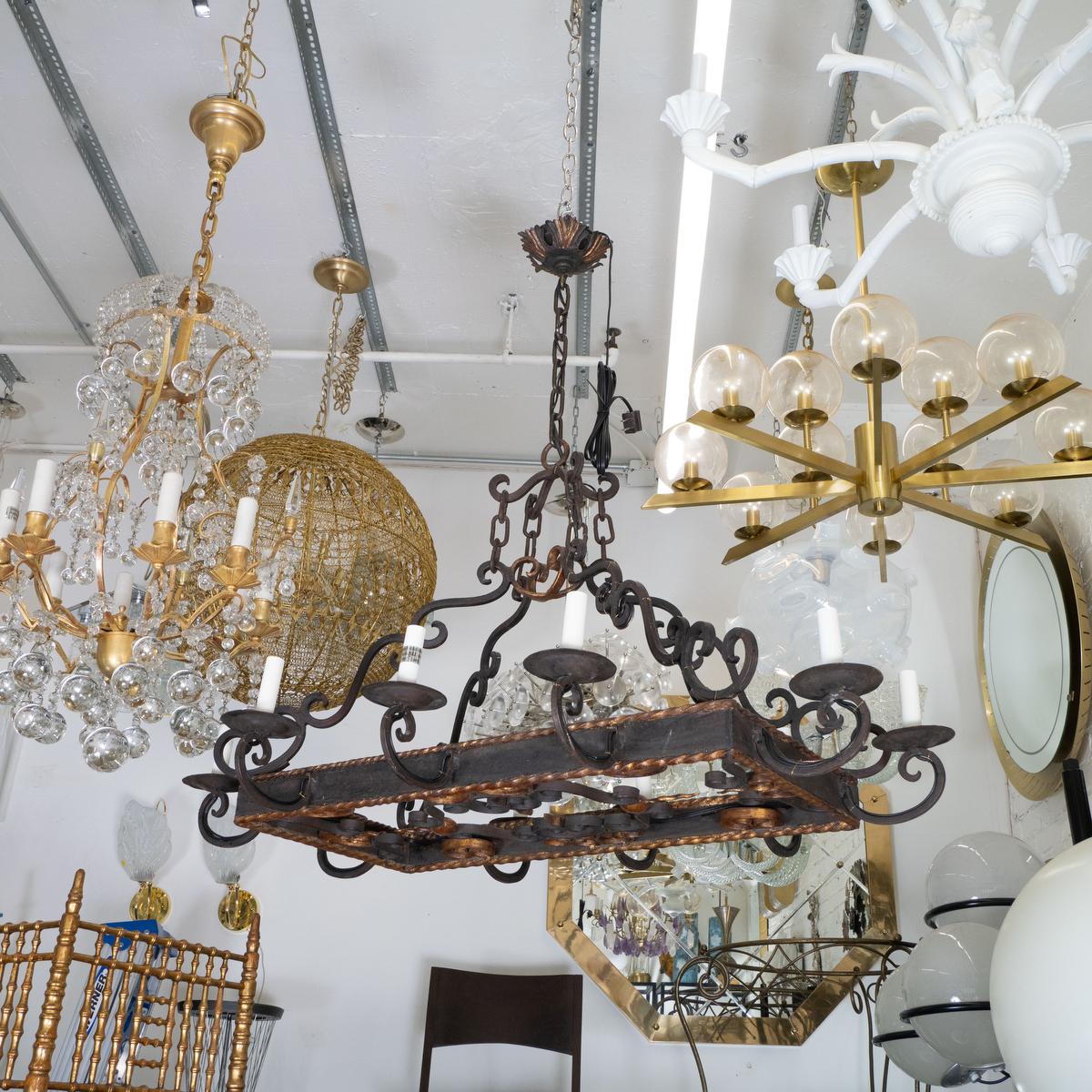 Gothic Rectangular wrought iron chandelier For Sale