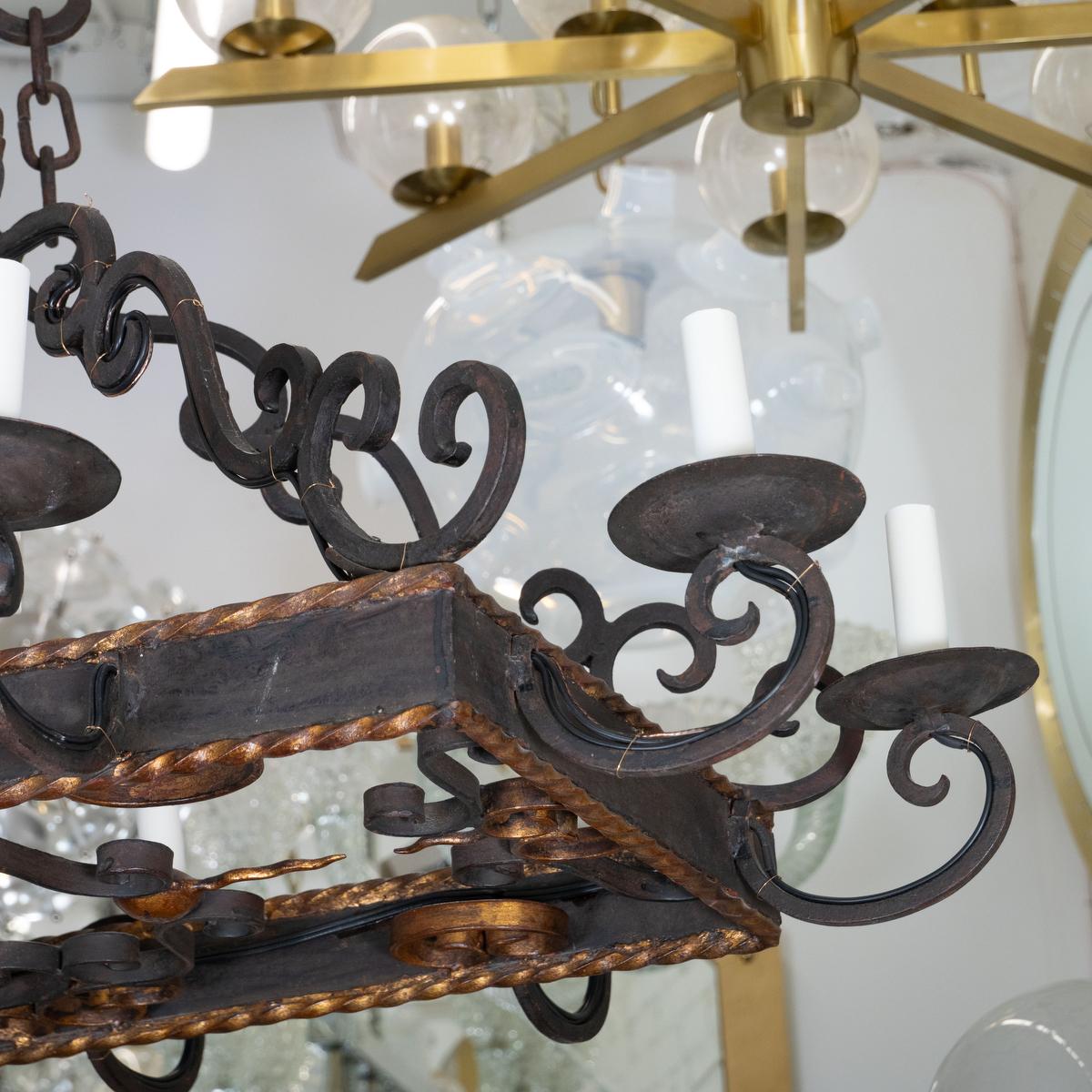 Mid-20th Century Rectangular wrought iron chandelier For Sale