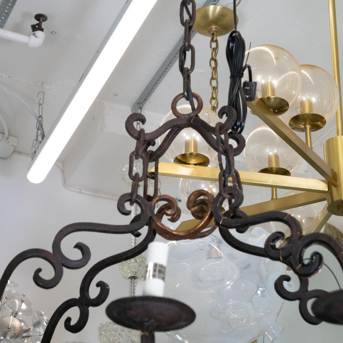 Wrought Iron Rectangular wrought iron chandelier For Sale