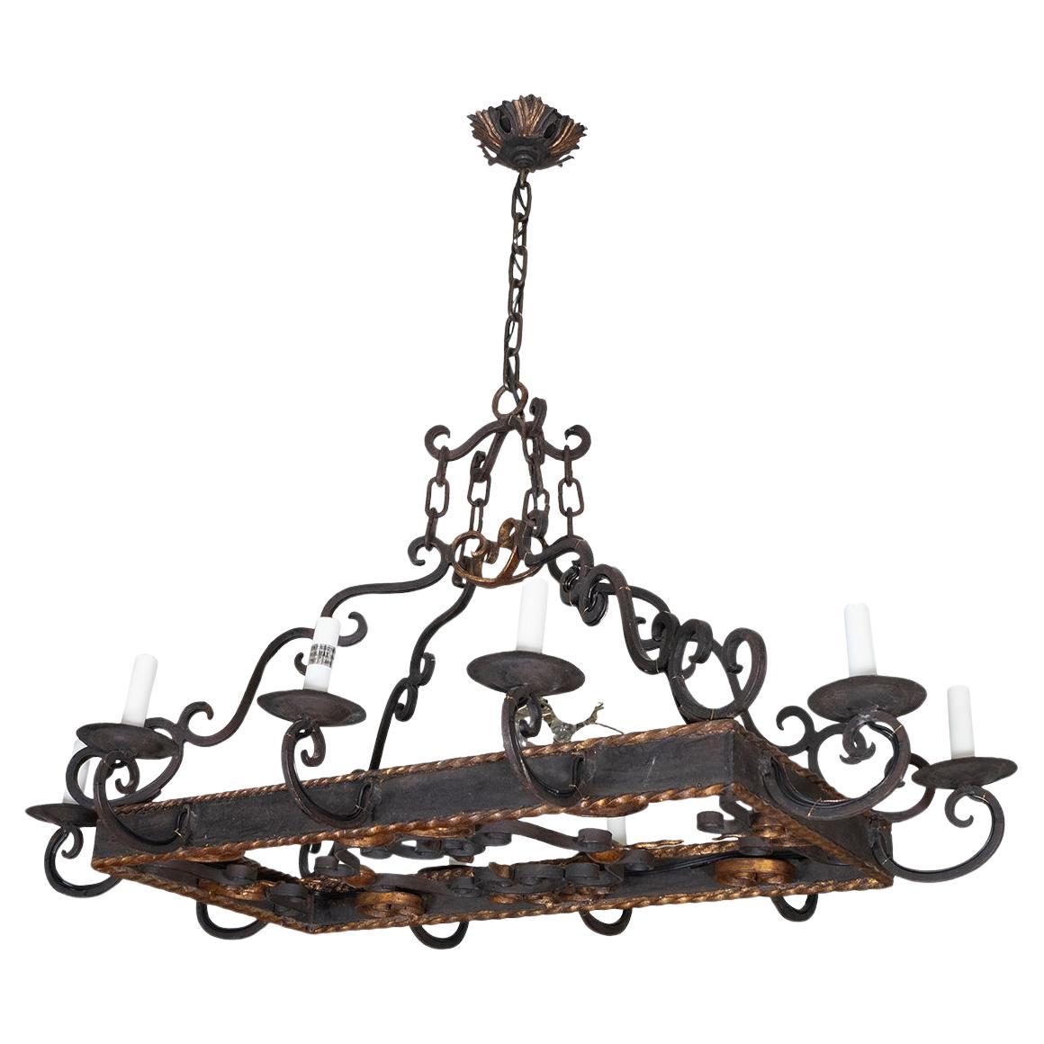 Rectangular wrought iron chandelier For Sale