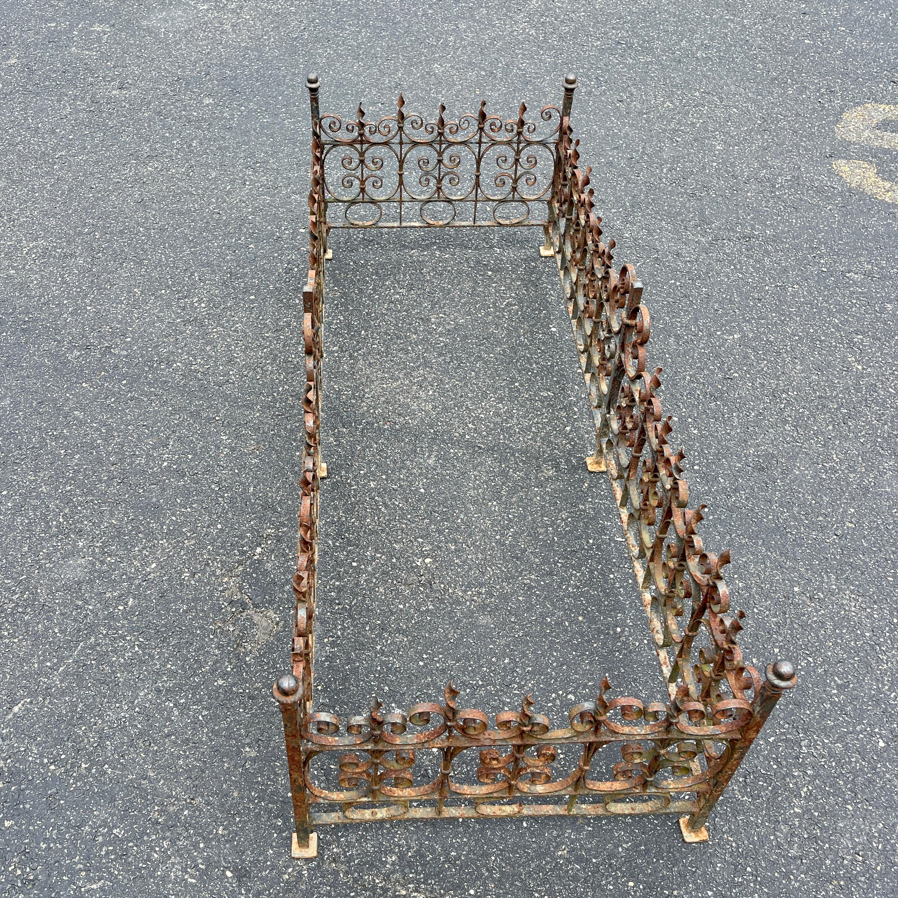 Hand-Crafted Rectangular Wrought Iron Patio Cocktail Table Base and Fence