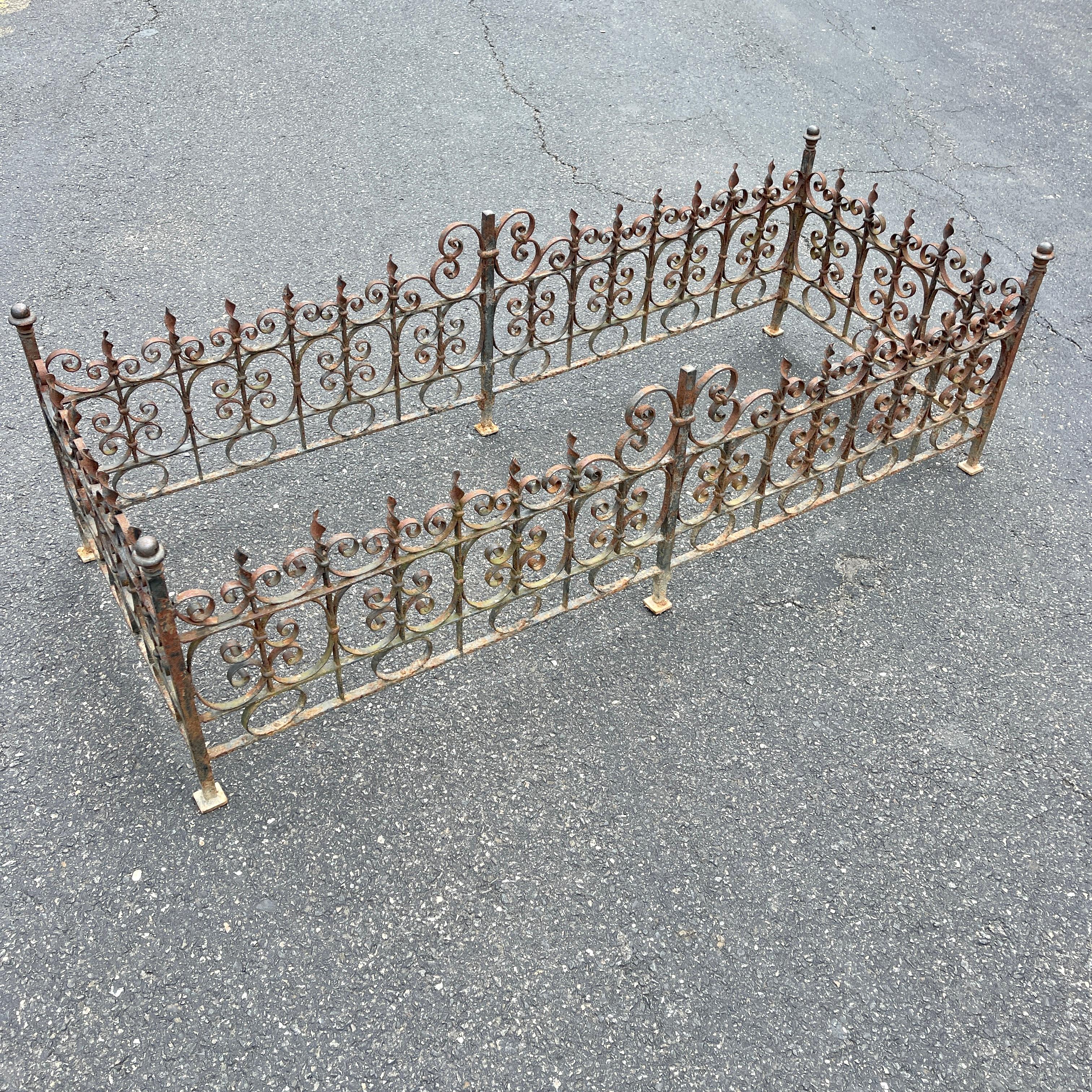 Early 20th Century Rectangular Wrought Iron Patio Cocktail Table Base and Fence