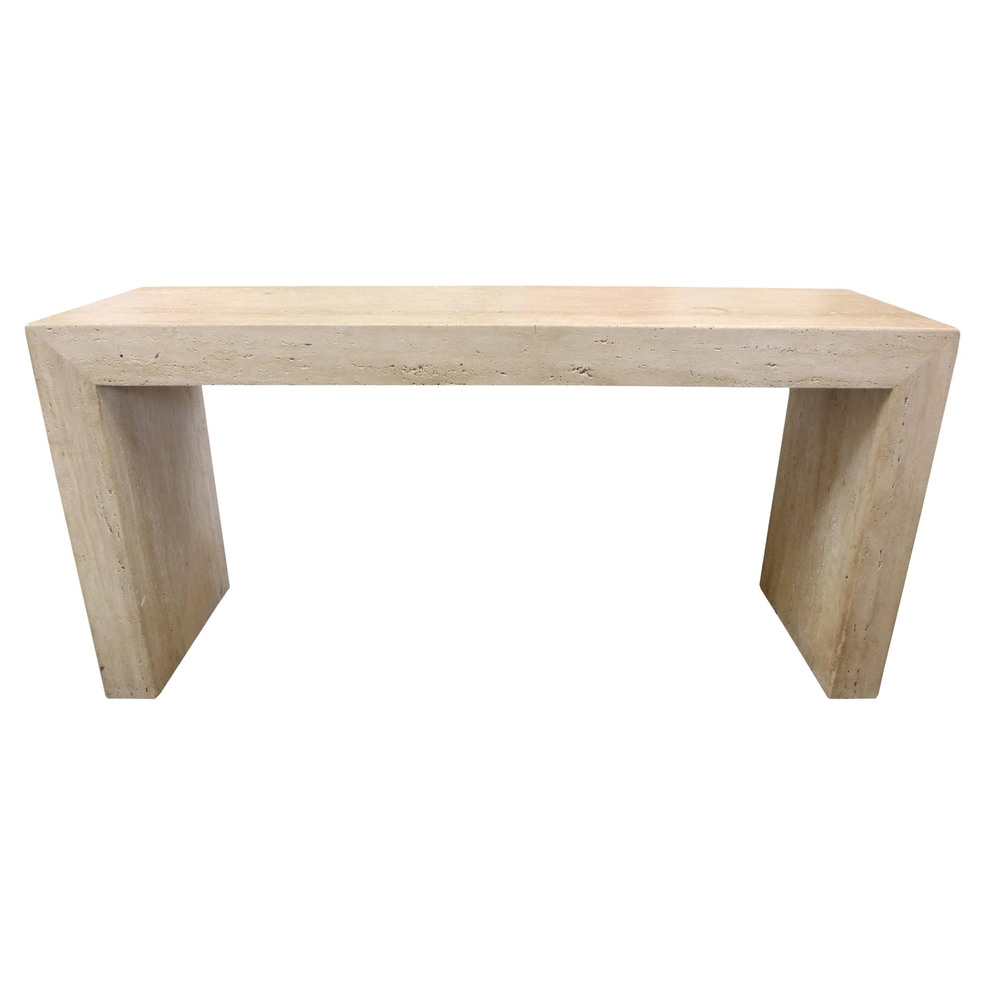 Rectilinear Modernist Travertine Console Table
