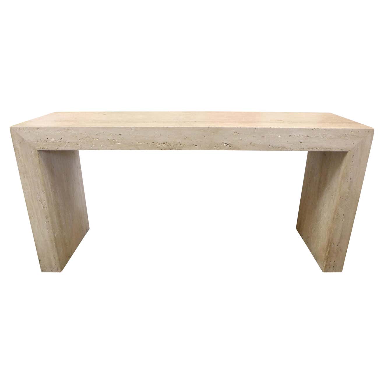 Rectilinear Modernist Travertine Console Table at 1stDibs