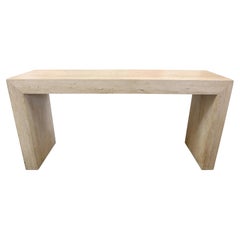 Rectilinear Modernist Travertine Console Table