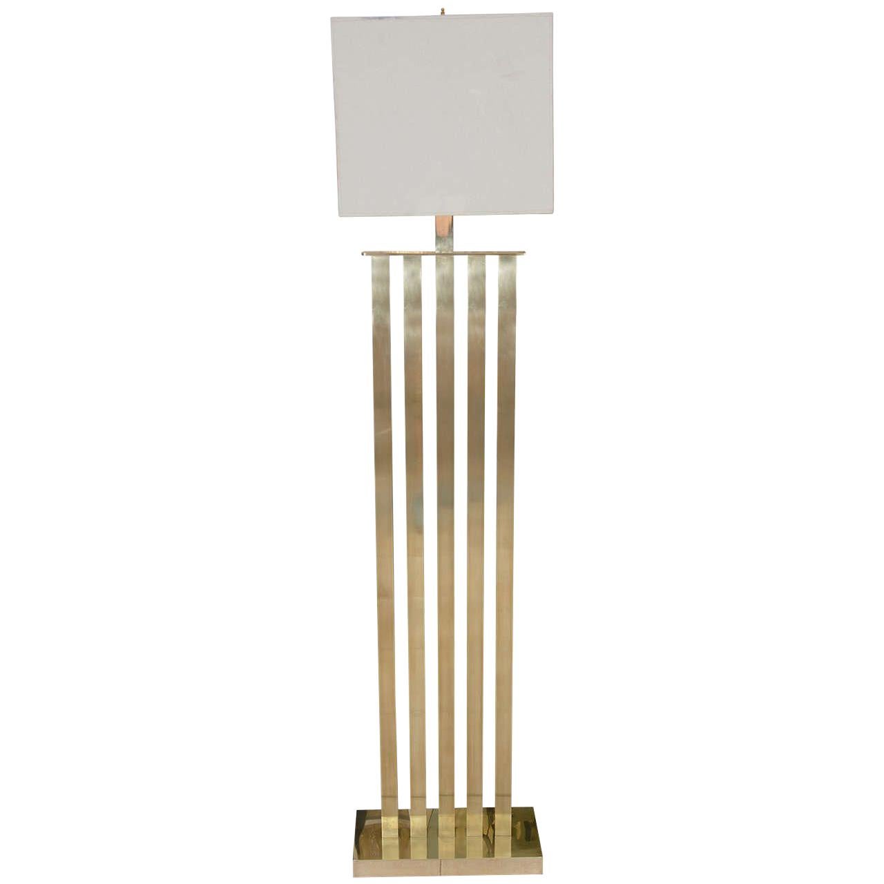 Rectilinear Standing Brass Floor Lamp For Sale