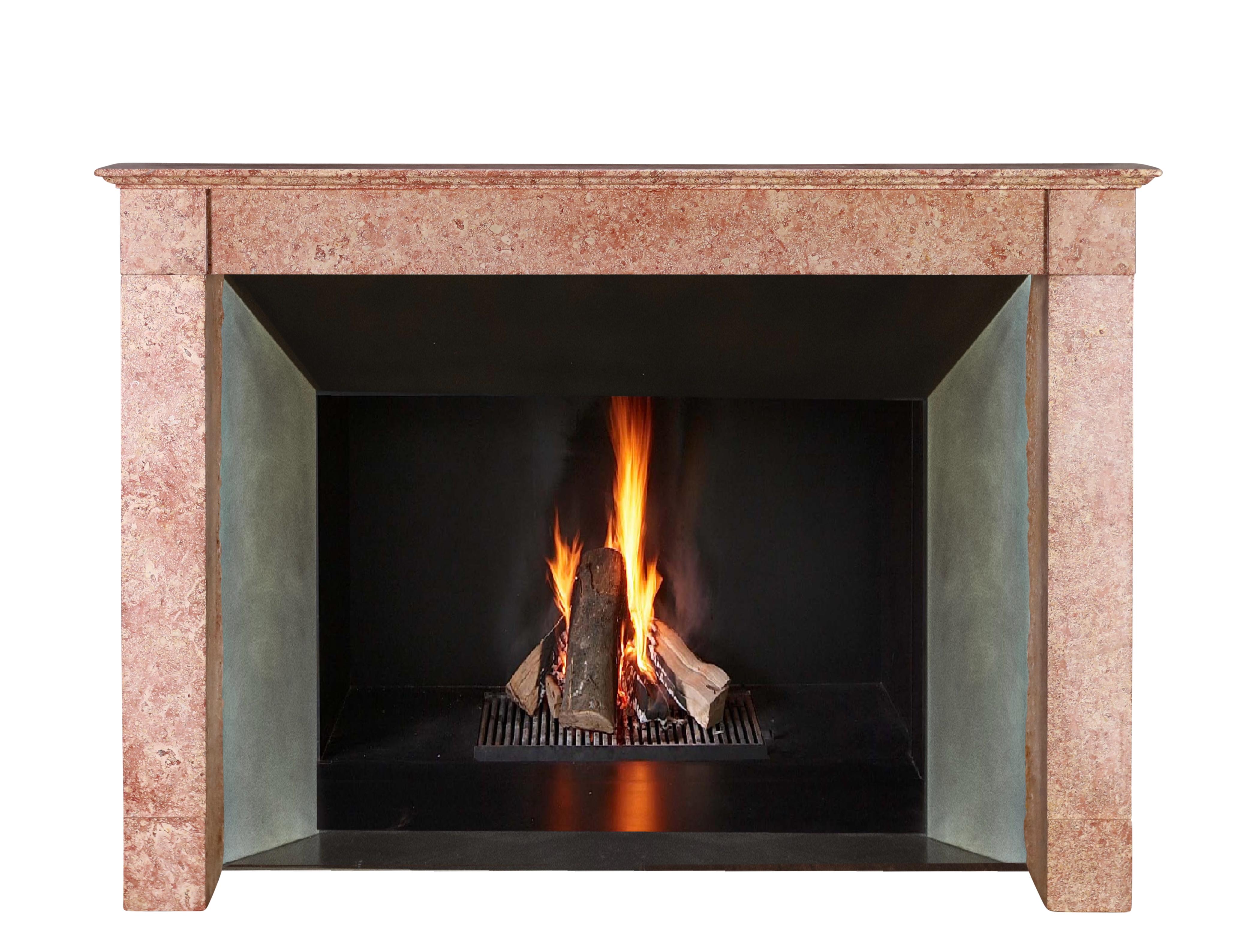 Hand-Carved Rectilinear Timeless Antique Fireplace Mantel From Burgundy Castle For Sale