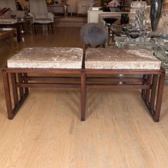 Rectilinear wood bench with twin cushions