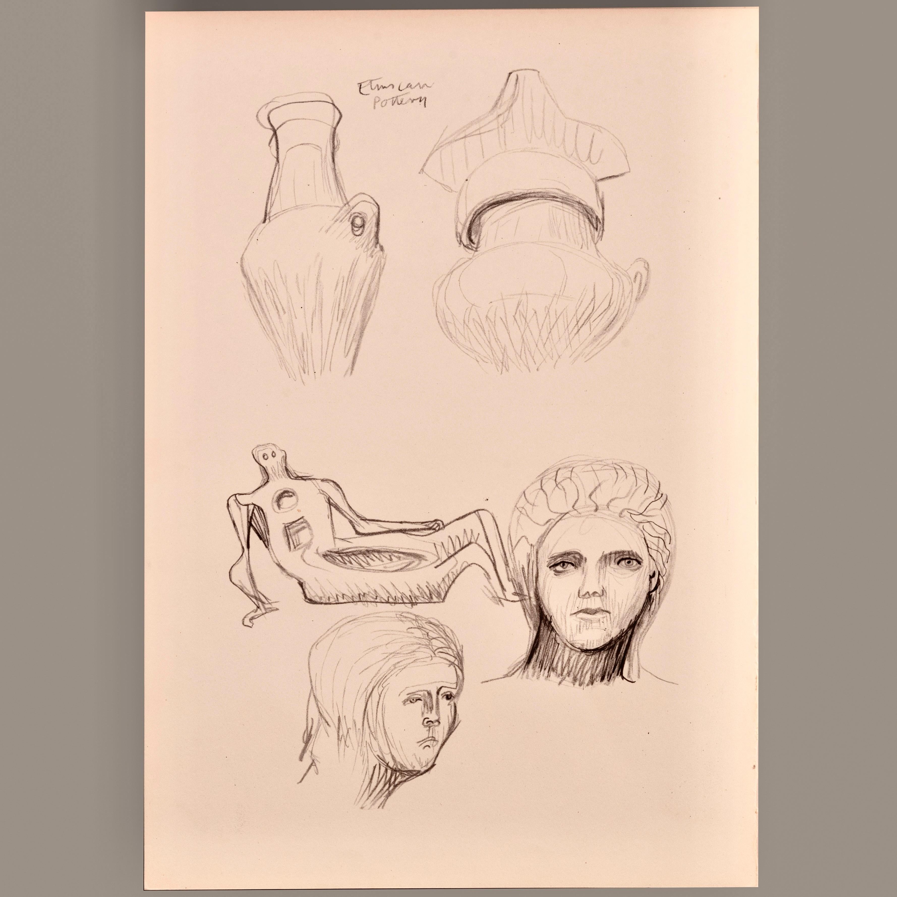 Milieu du XXe siècle Lithographie originale d'Henry Moore et dessin au crayon  en vente