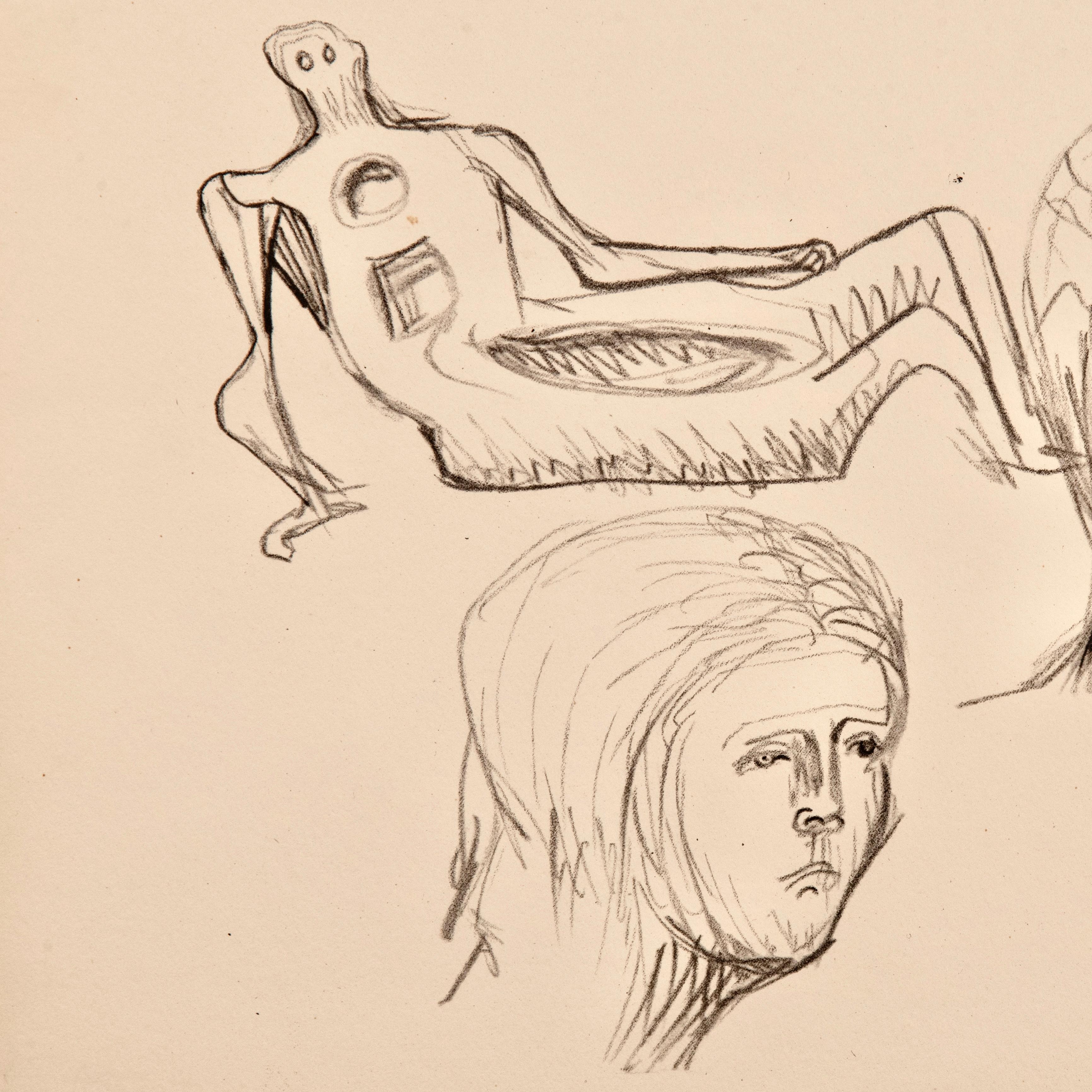 Lithographie originale d'Henry Moore et dessin au crayon  en vente 1