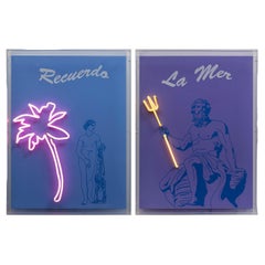Recuerdo Aphrodite and La Mer Poseidon Diptych. Neon Light Box Wall Sculpture. 