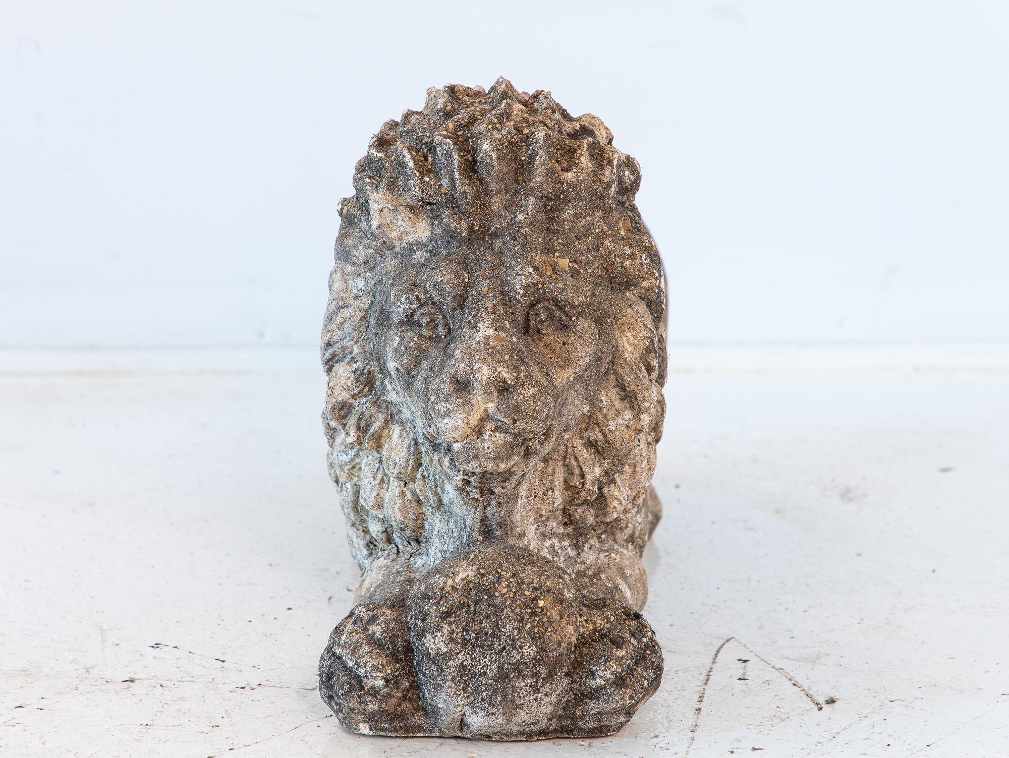 French Recumbent Concrete Lion with Sphere, France 1920s For Sale
