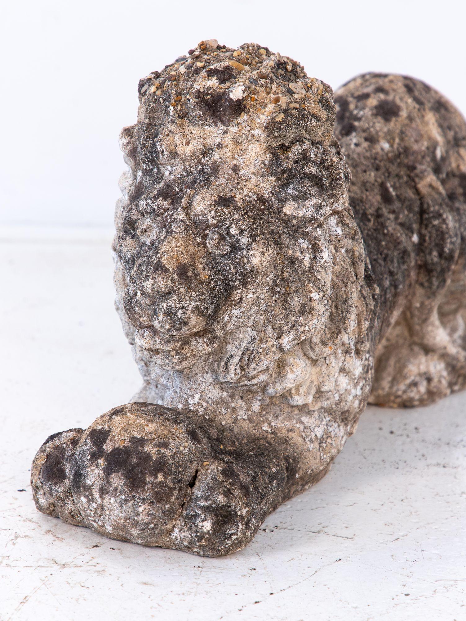 French Recumbent Concrete Lion with Sphere, France 1920s For Sale