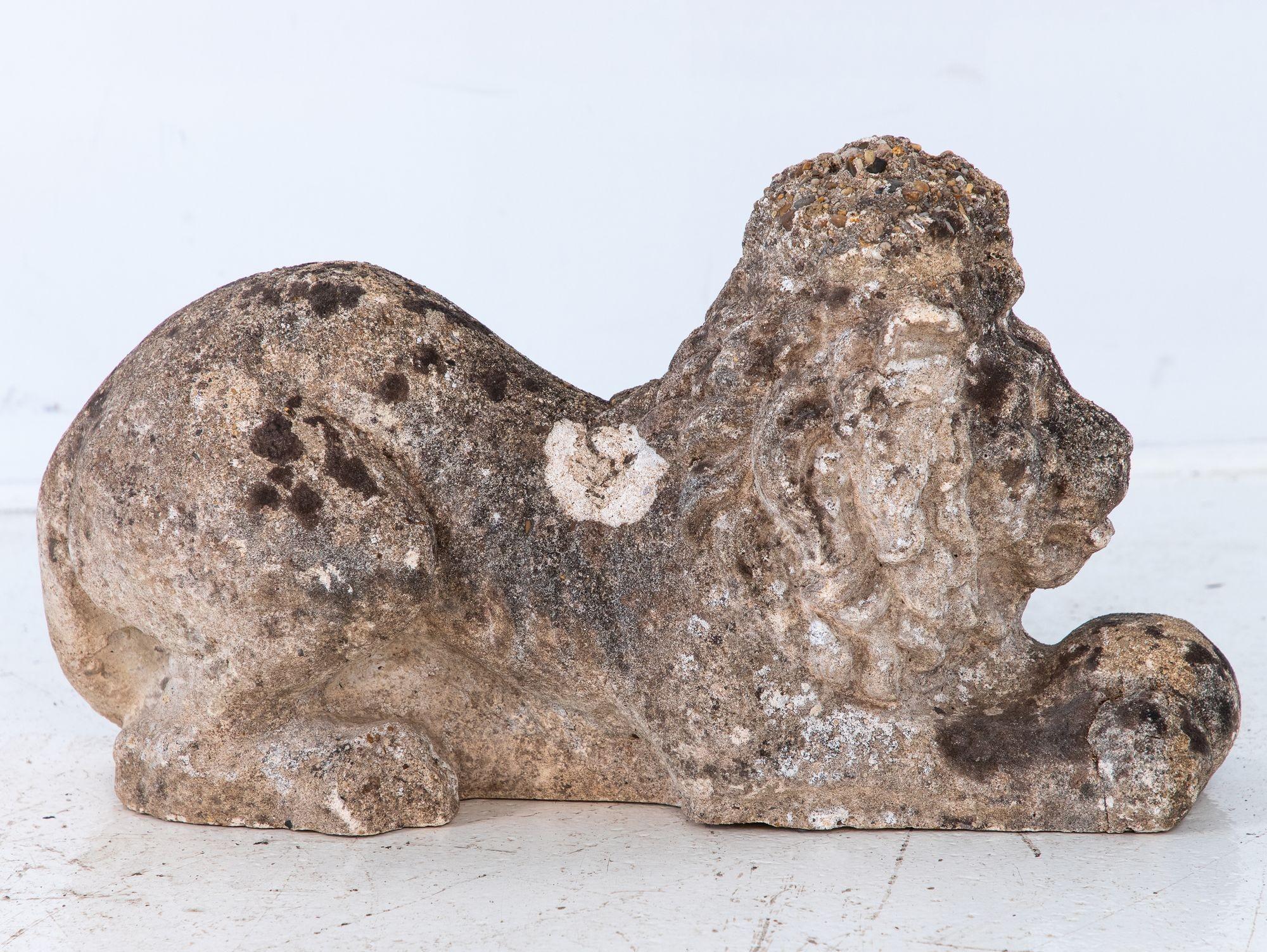 Early 20th Century Recumbent Concrete Lion with Sphere, France 1920s For Sale