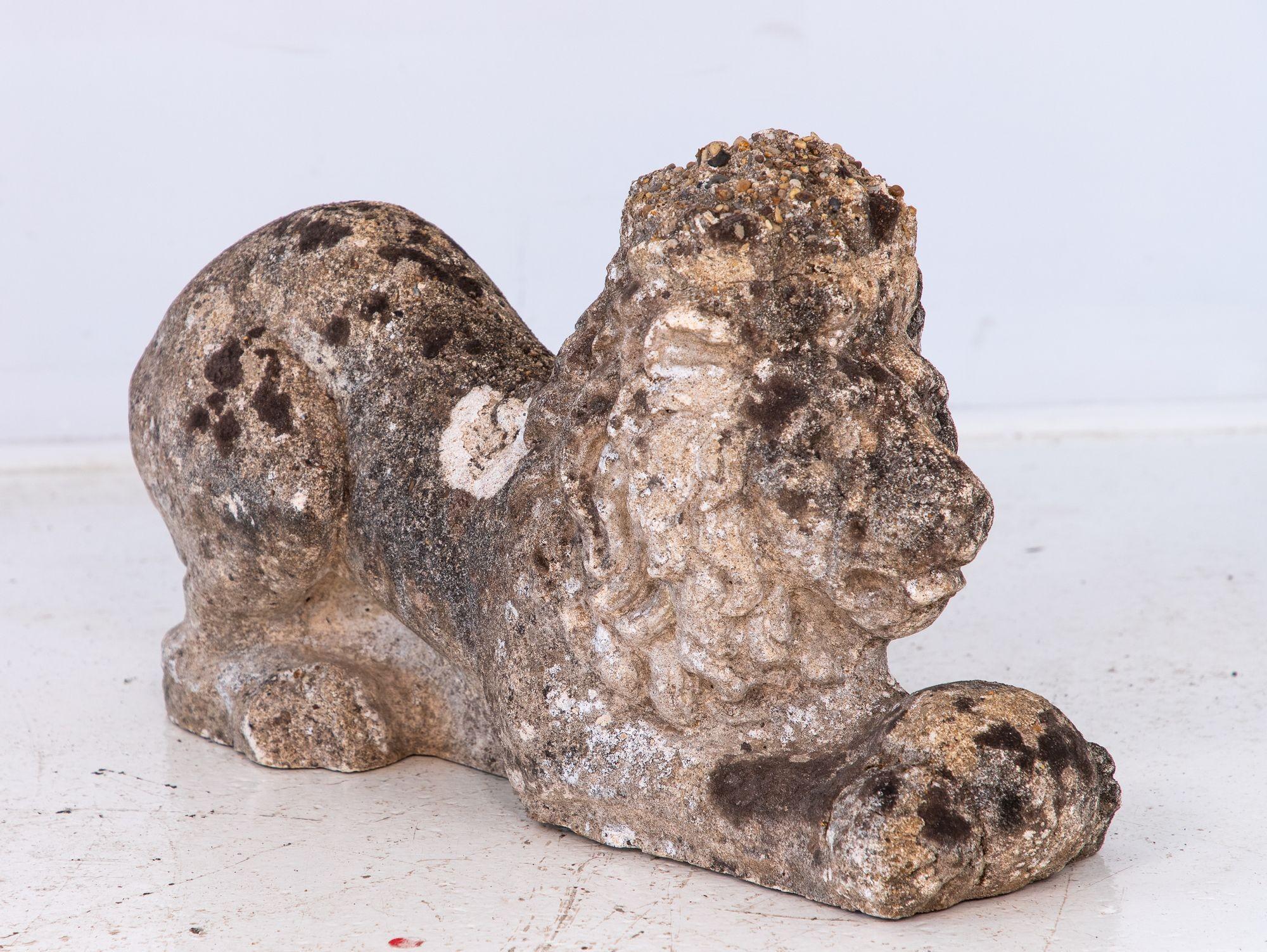 Recumbent Concrete Lion with Sphere, France 1920s For Sale 1