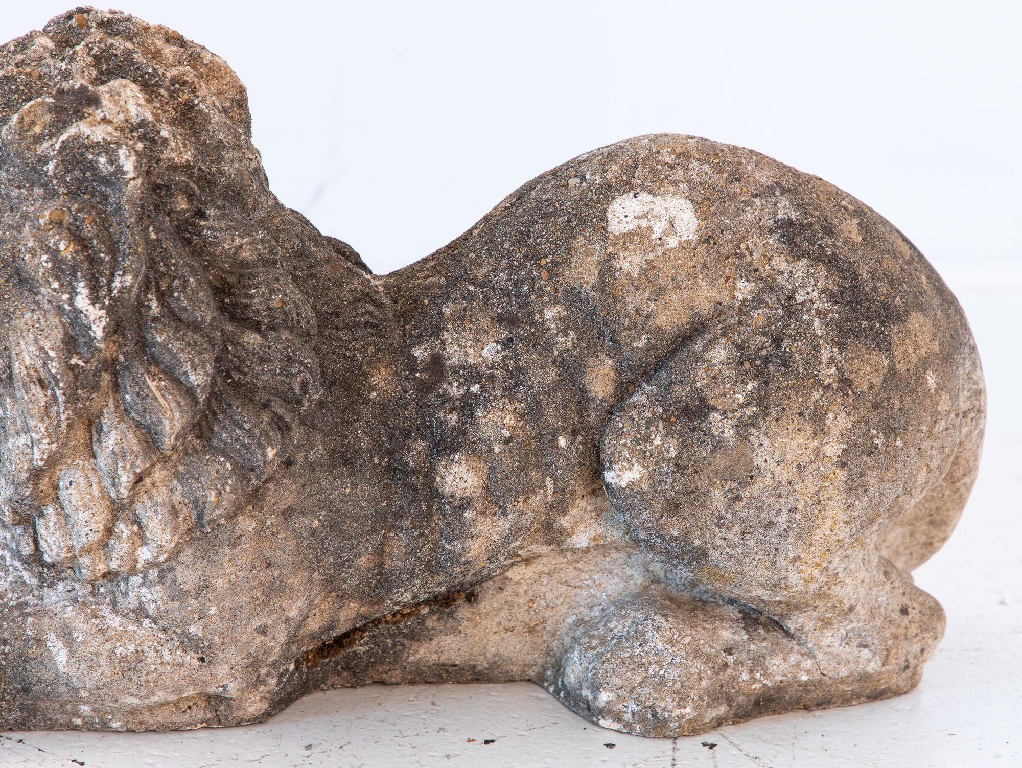 Recumbent Concrete Lion with Sphere, France 1920s For Sale 2