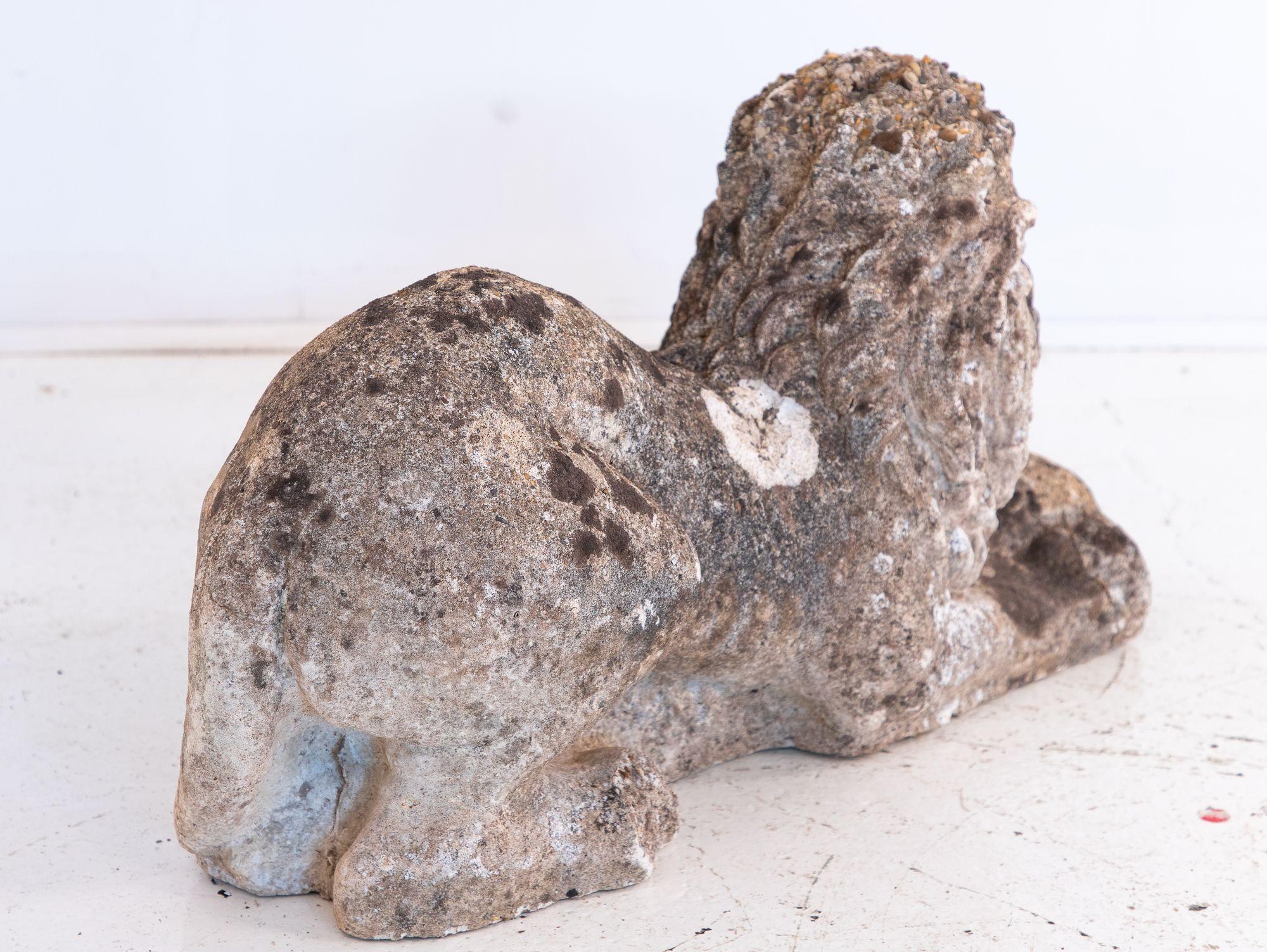 Recumbent Concrete Lion with Sphere, France 1920s For Sale 2