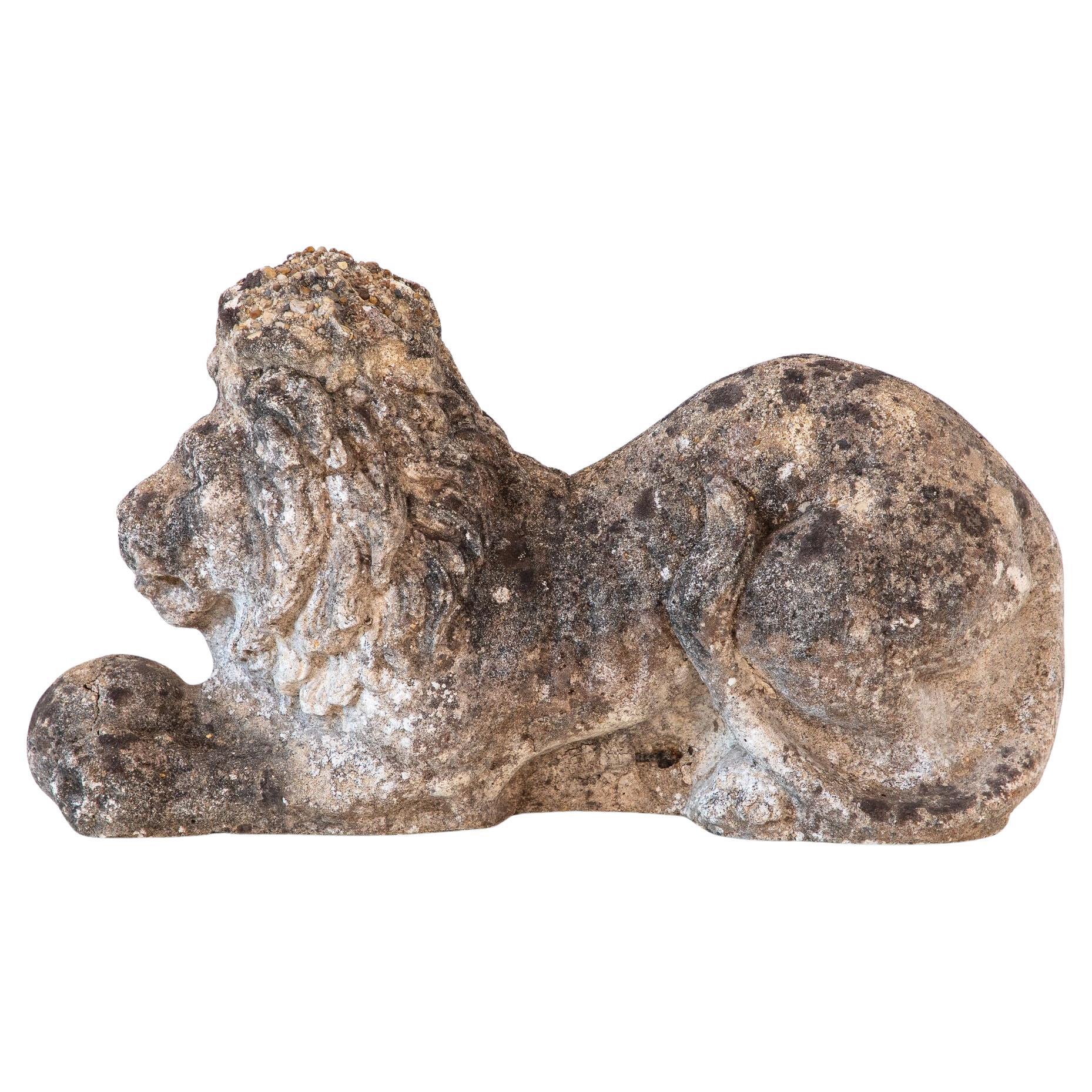 Recumbent Concrete Lion with Sphere, France 1920s