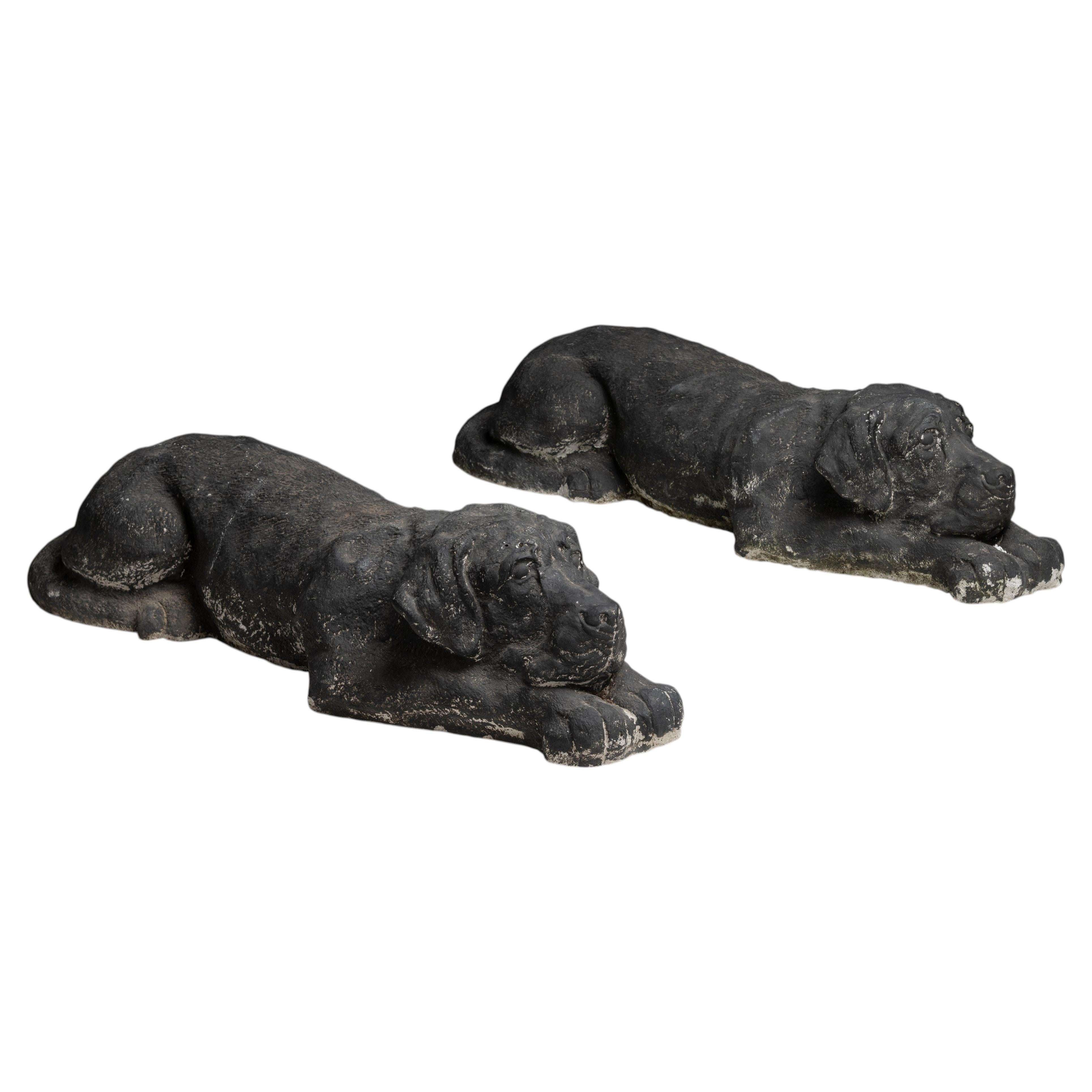 Recumbent Stone Hounds, England 1920 For Sale