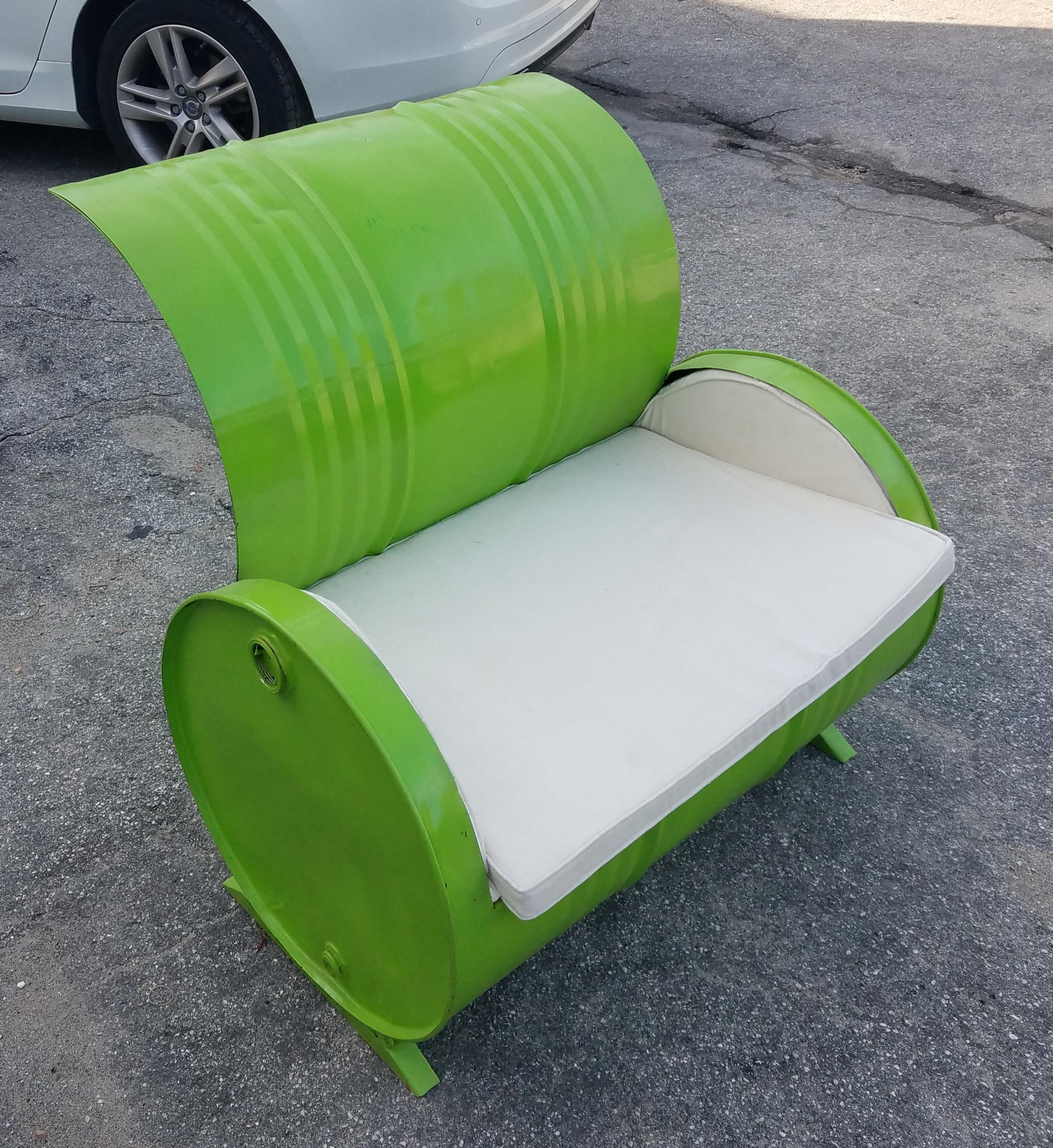 Contemporary Recycled 55 Gallon Barrel Armchair, Lime Green  For Sale