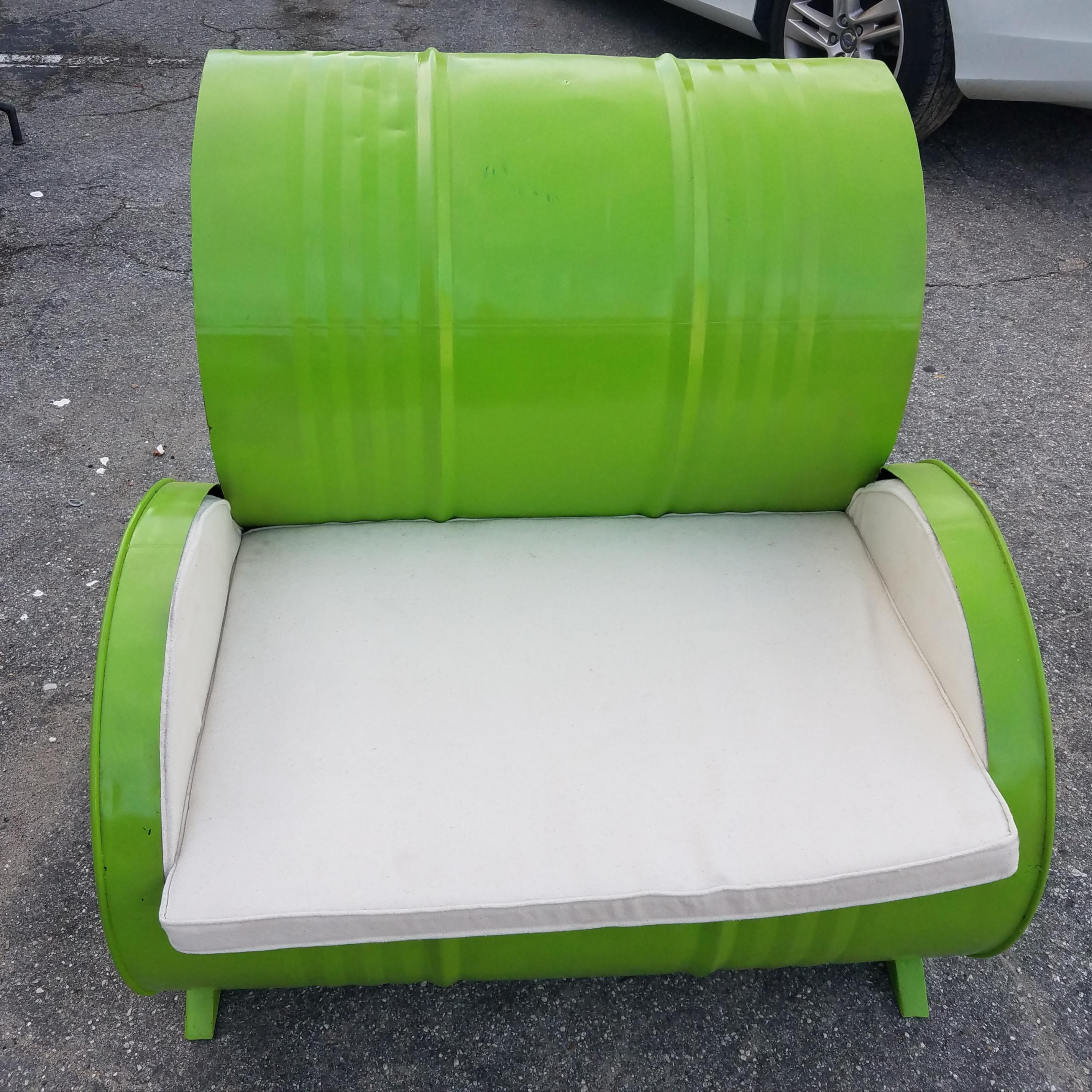 Iron Recycled 55 Gallon Barrel Armchair, Lime Green  For Sale