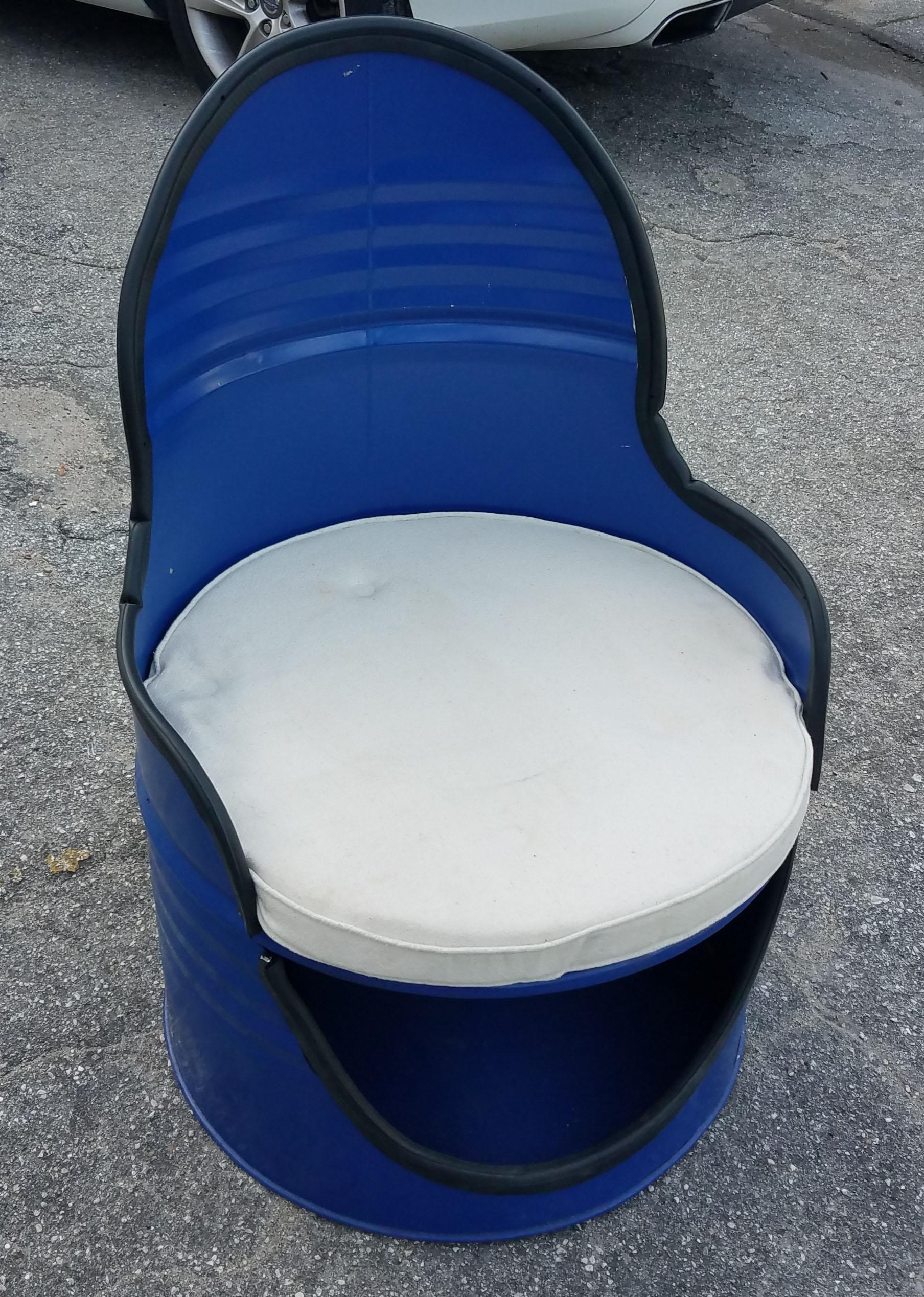 Moroccan Recycled 55 Gallon Barrel Single Chair, Cobalt Blue For Sale