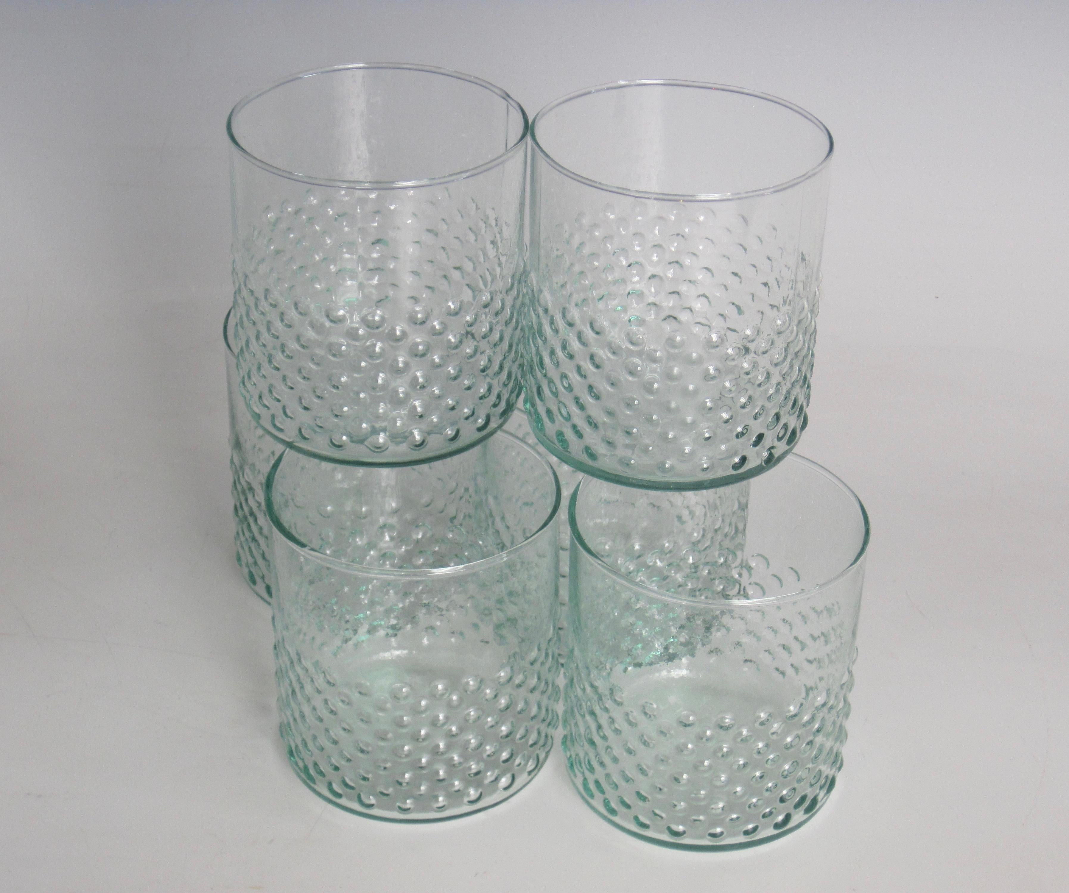 Organic Modern Recycled Glass Dotty Lowball Tumbler Set of Six For Sale