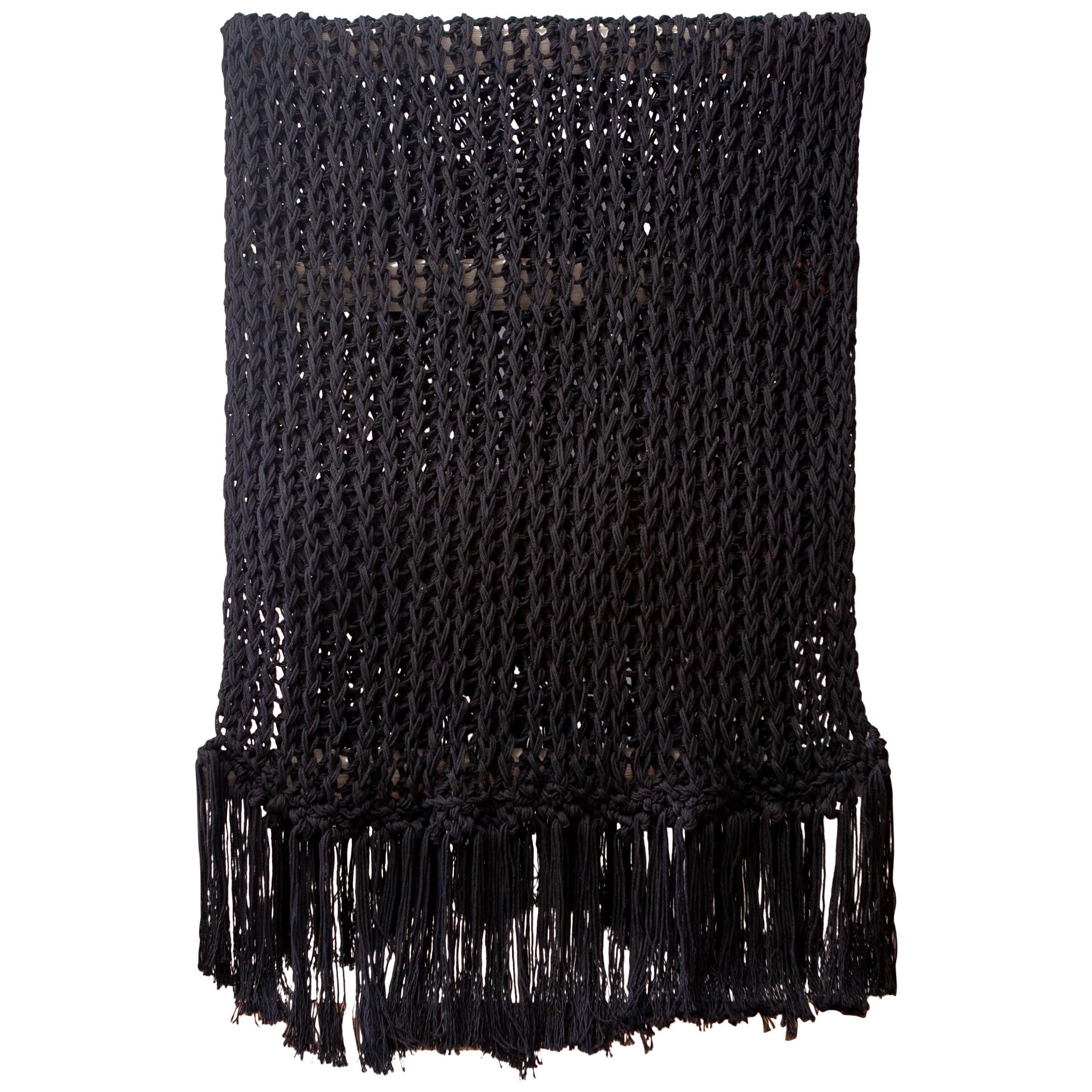 Recycled Open Weave Cotton Throw with Fringe, in Black, in Stock