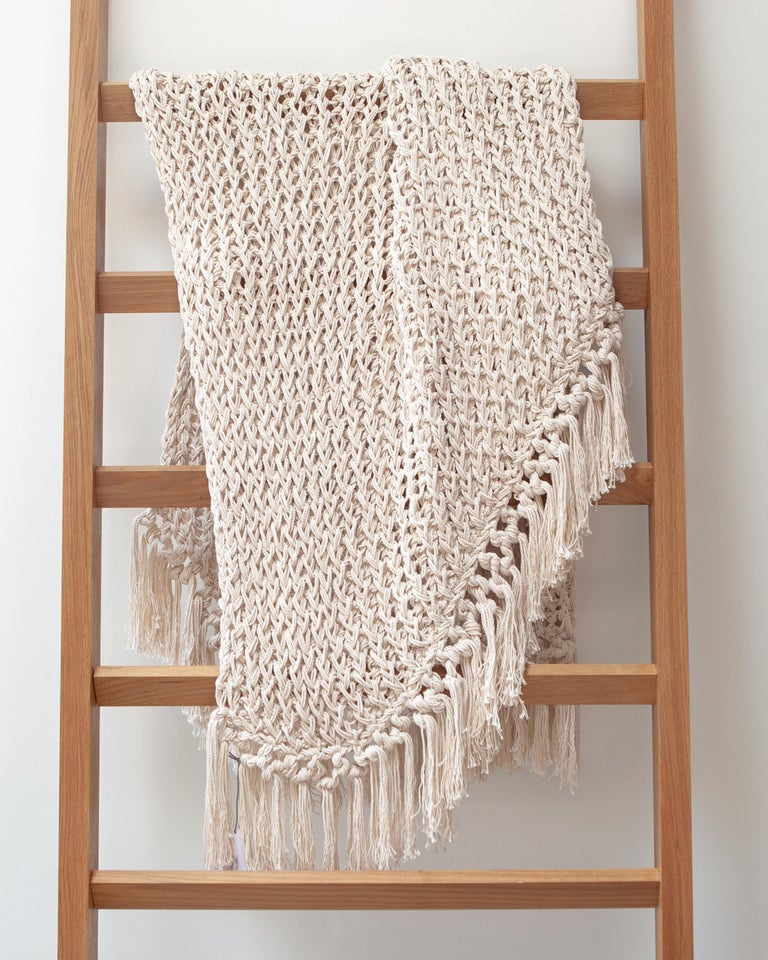 Recycled Open Weave Cotton Throw with Fringe, in Natural, in Stock For