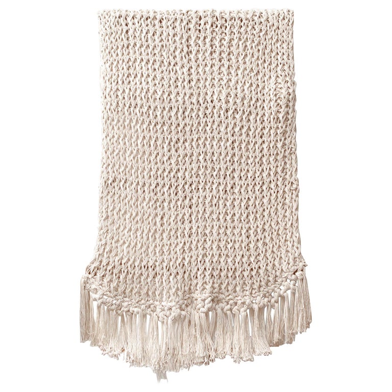 Recycled Open Weave Cotton Throw With Fringe In Natural In Stock For Sale At 1stdibs
