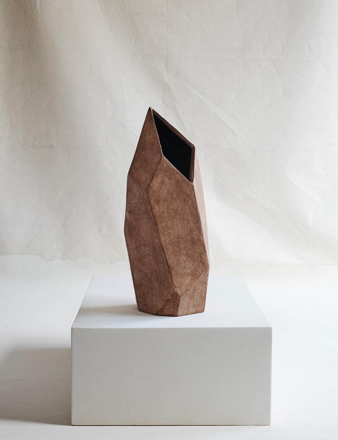 Philippine Medium Brown Paper Composite Geometric Vessel by Studio Laurence For Sale
