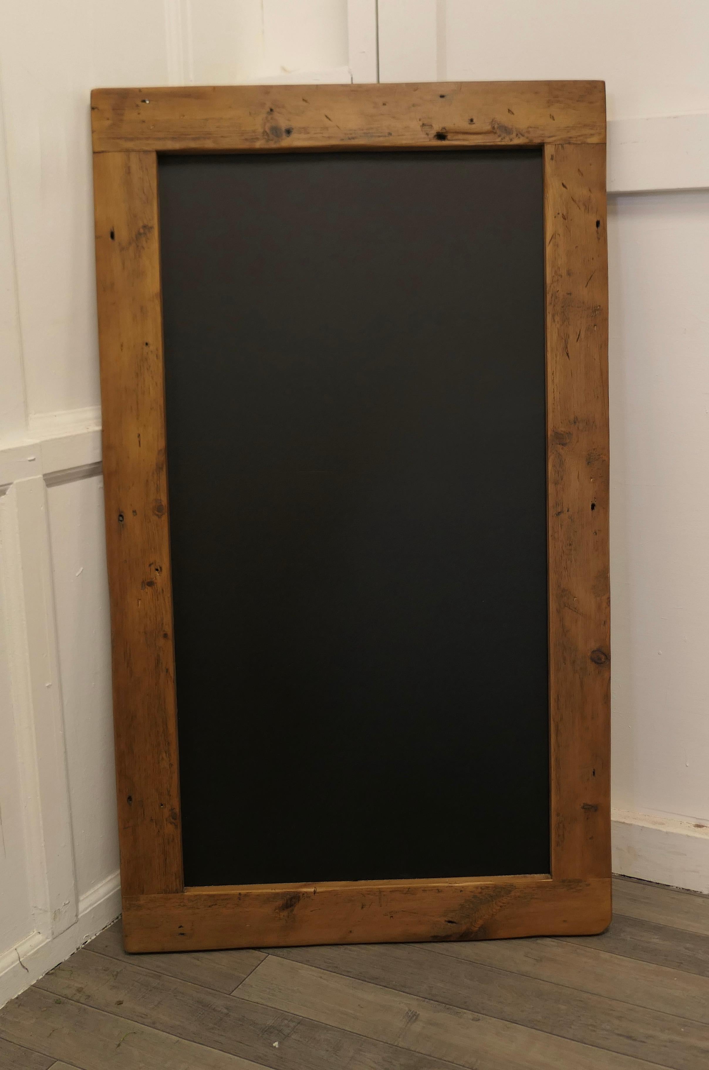 Recycled pine wine bar menu, black board

A good handsome piece simply made with 3.5” old pine and waxed and polished

The attractively bordered board is ready to write or paint your menu or specials straight on

The wood is old and reclaimed