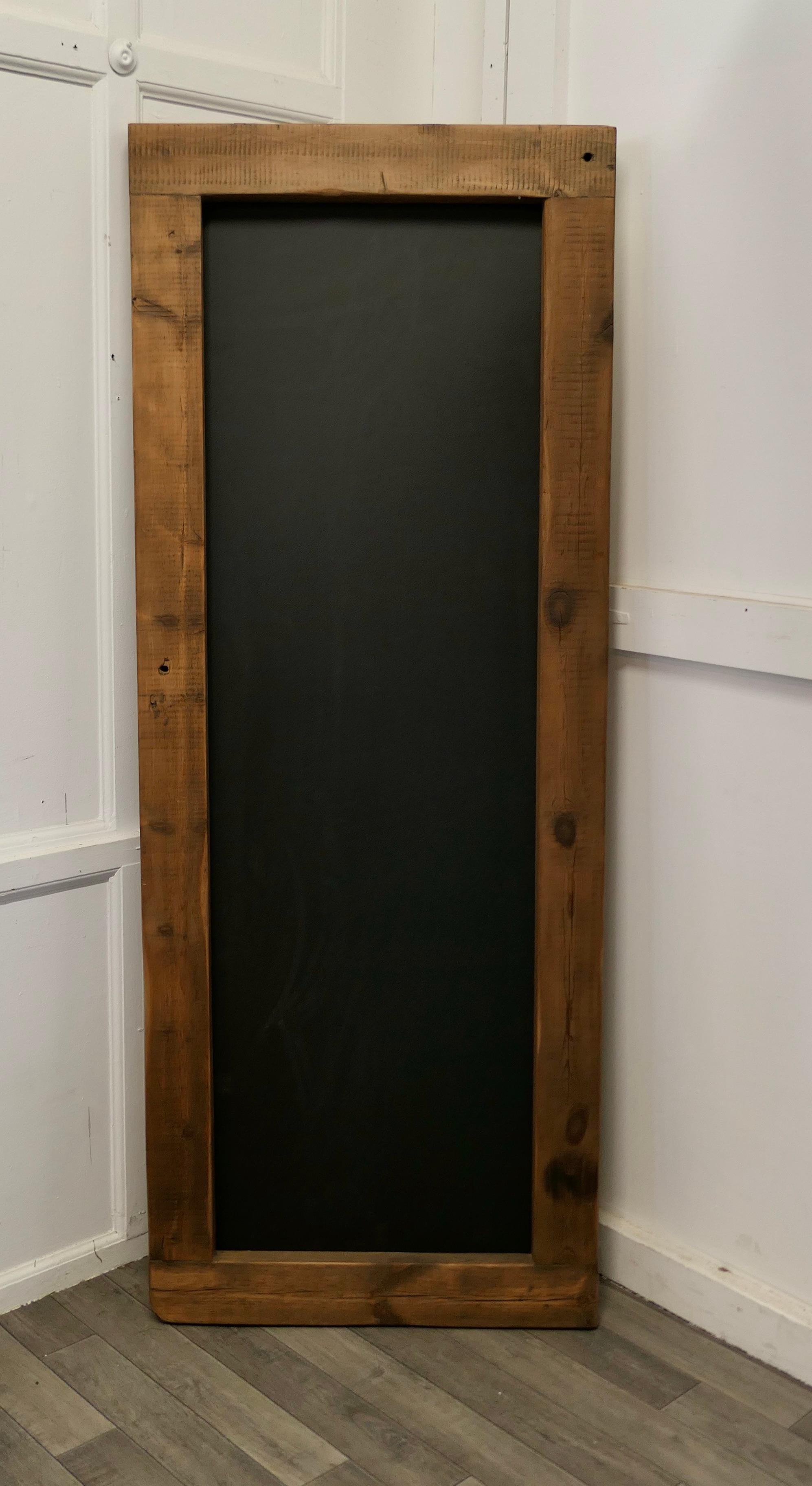 Recycled pine wine bar menu, black board 

A good handsome piece simply made with 4” old pine and waxed and polished

The attractively bordered board is ready to write or paint your menu or specials straight on

The wood is old and reclaimed