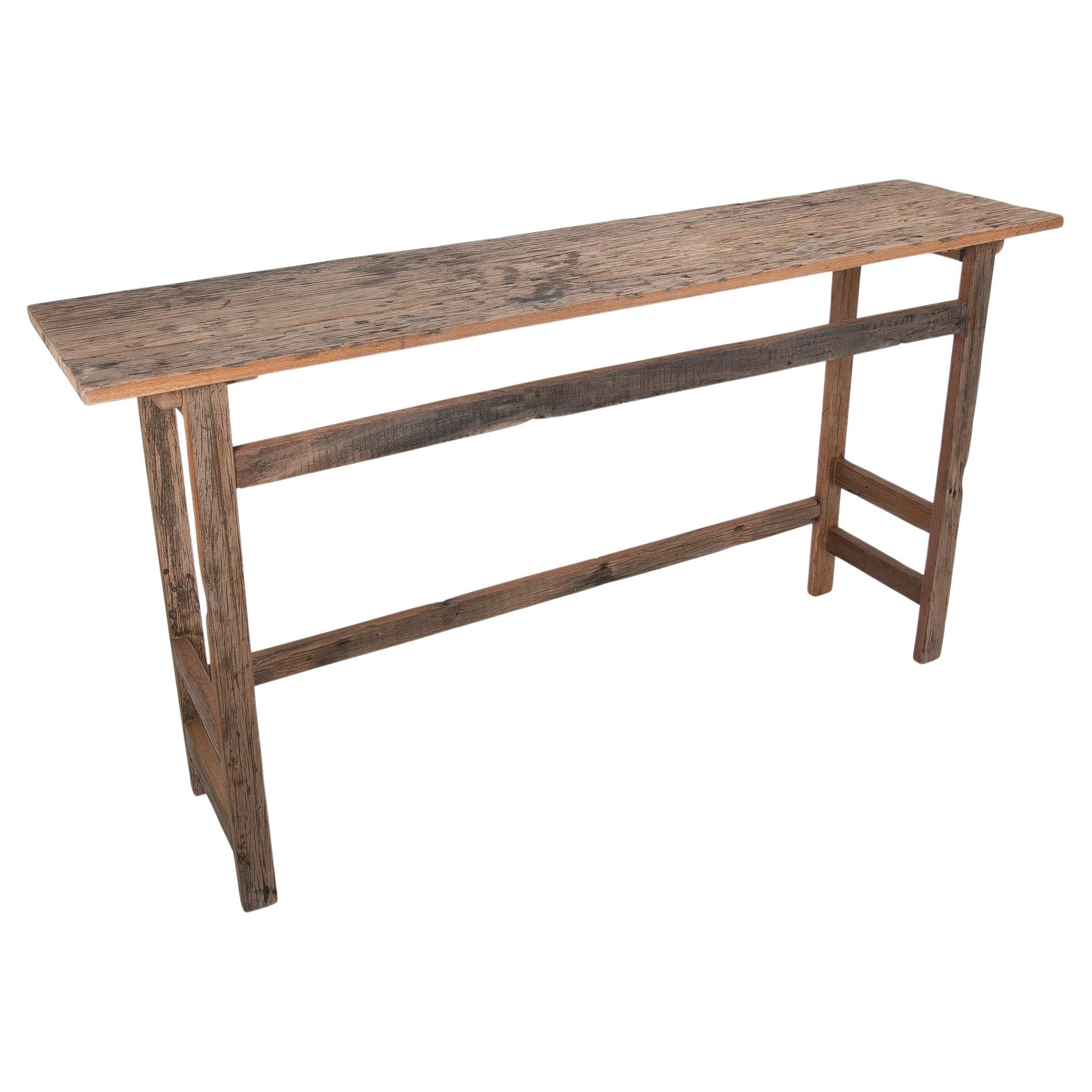 Recycled Simple Wooden Console in Brown Tone   For Sale