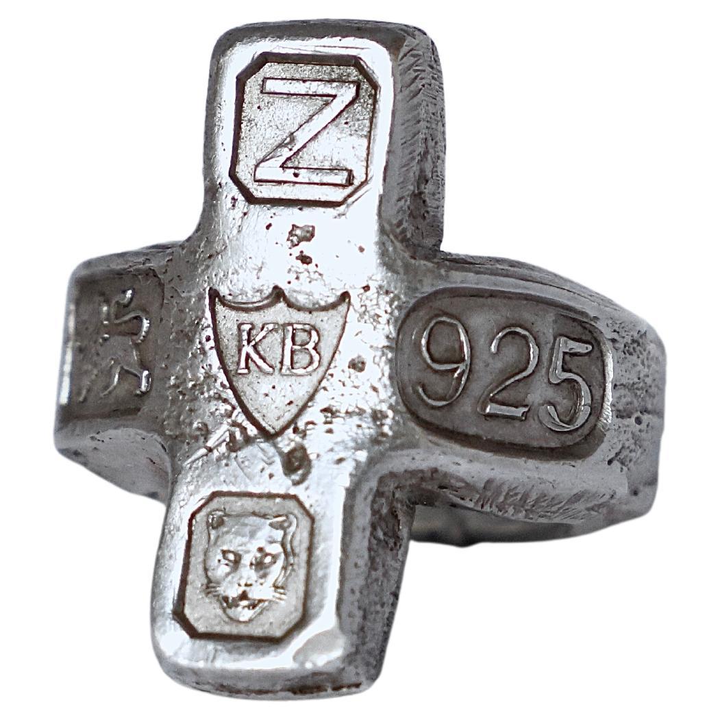 Recycled Sterling Silver Stone Cross Ring by Karthur Studio en venta