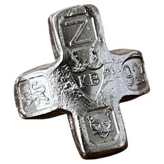 Recycled Sterling Silver Stone Cross Ring by Karthur Studio