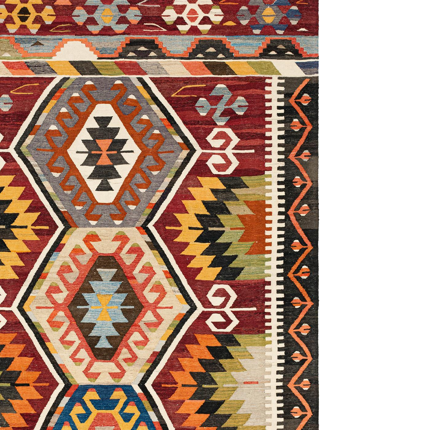 Turc Tapis Kilim n°01 original tissé à plat au fil recyclé de Knots Rugs en vente