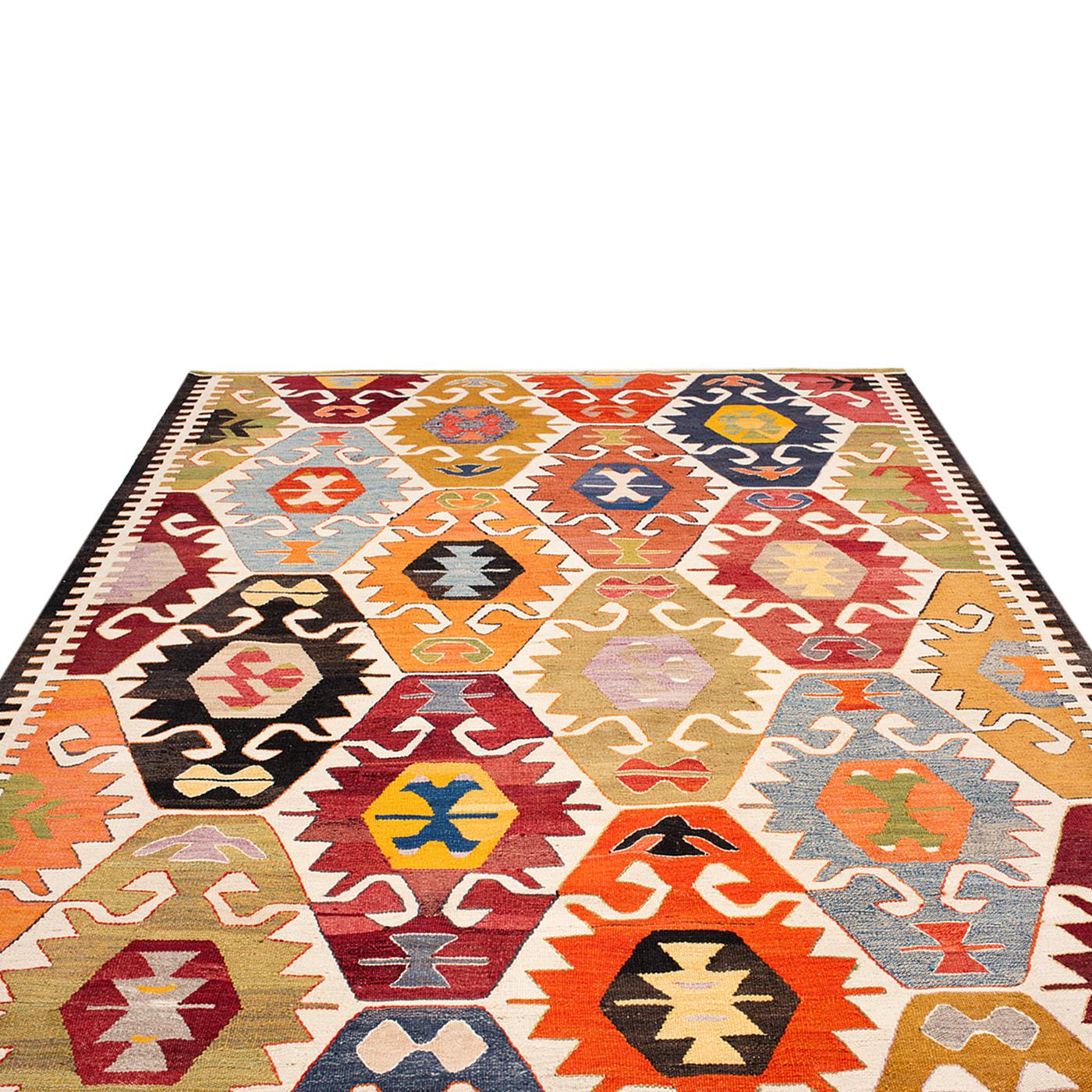 COLOUR: Original
MATERIAL: 100% Recycled wool
QUALITY: Flatweave
ORIGIN: Handwoven rug produced in Istanbul, Turkey
  
STOCK SIZE DISPLAYED: 202cm x 297cm

This Kilim has been hand-woven by female weavers in Turkey, using traditional methods. The
