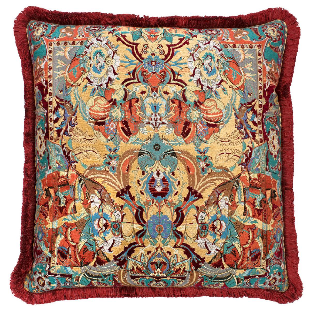 Turkish Red 17th Century Modern Skull Cushion with Gold Fringe by Knots Rugs For Sale
