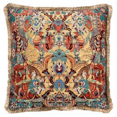 Red 17th Century Modern Skull Cushion with Gold Fringe by Knots Rugs