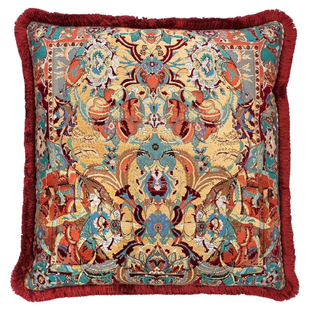 Red 17th Century Modern Skull Cushion with Red Fringe by Knots Rugs