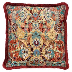 Red 17th Century Modern Skull Cushion with Red Fringe by Knots Rugs