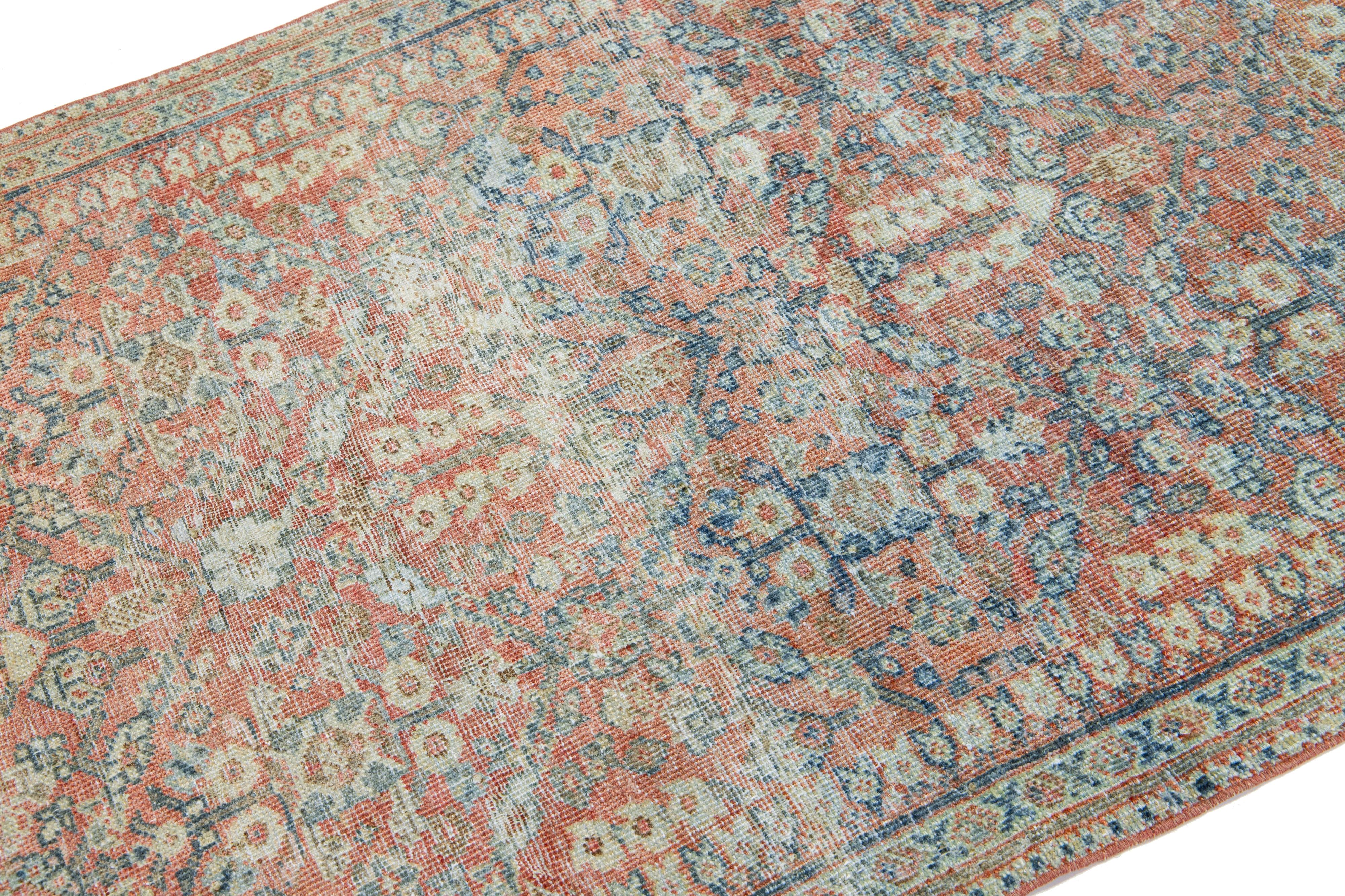 Islamic Red 1920s Persian Mahal  Wool Runner with Allover Floral Pattern For Sale
